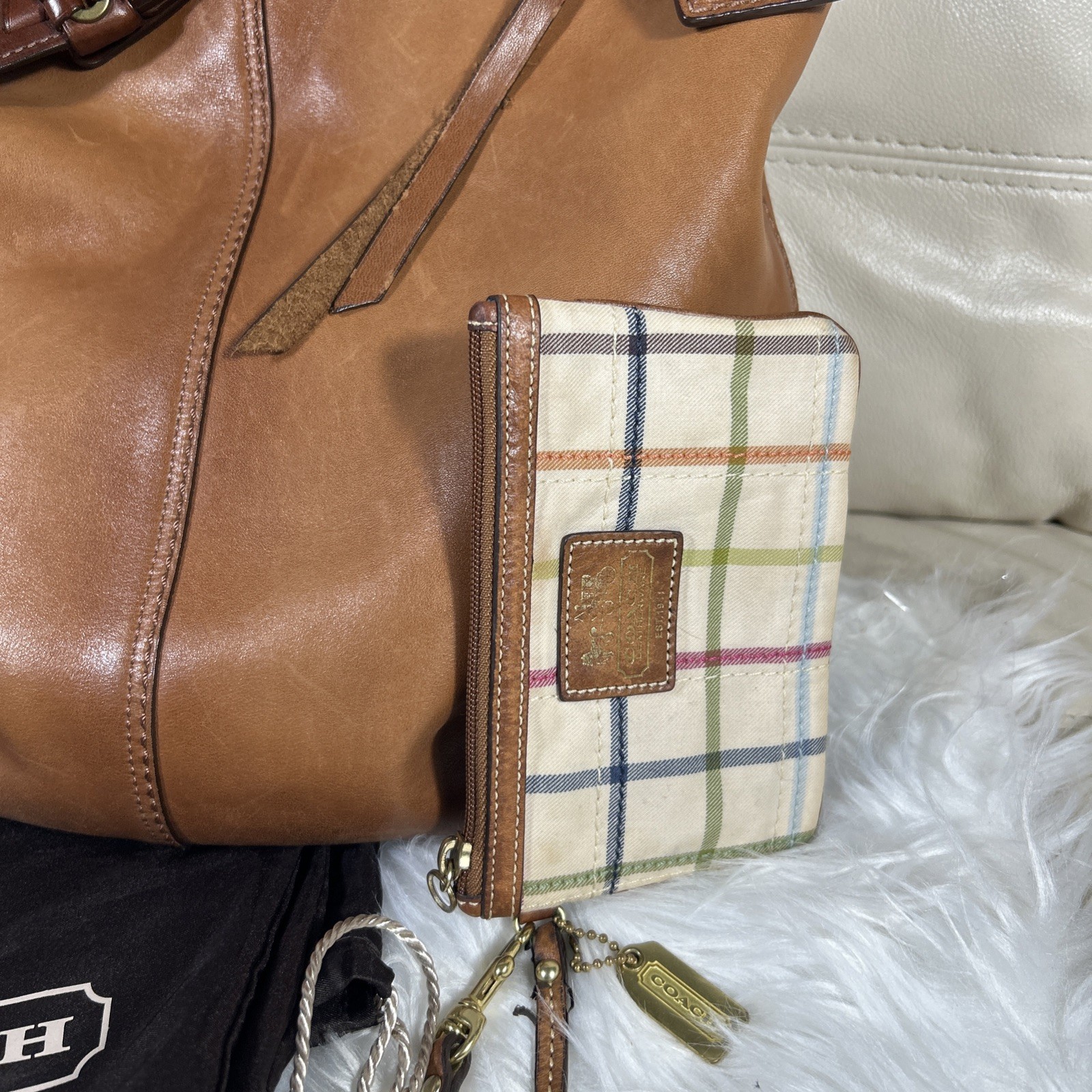 Vintage Coach Bag Bleecker 11423 Wristlet Whiskey Tattersall Duffle Dust Bag!
