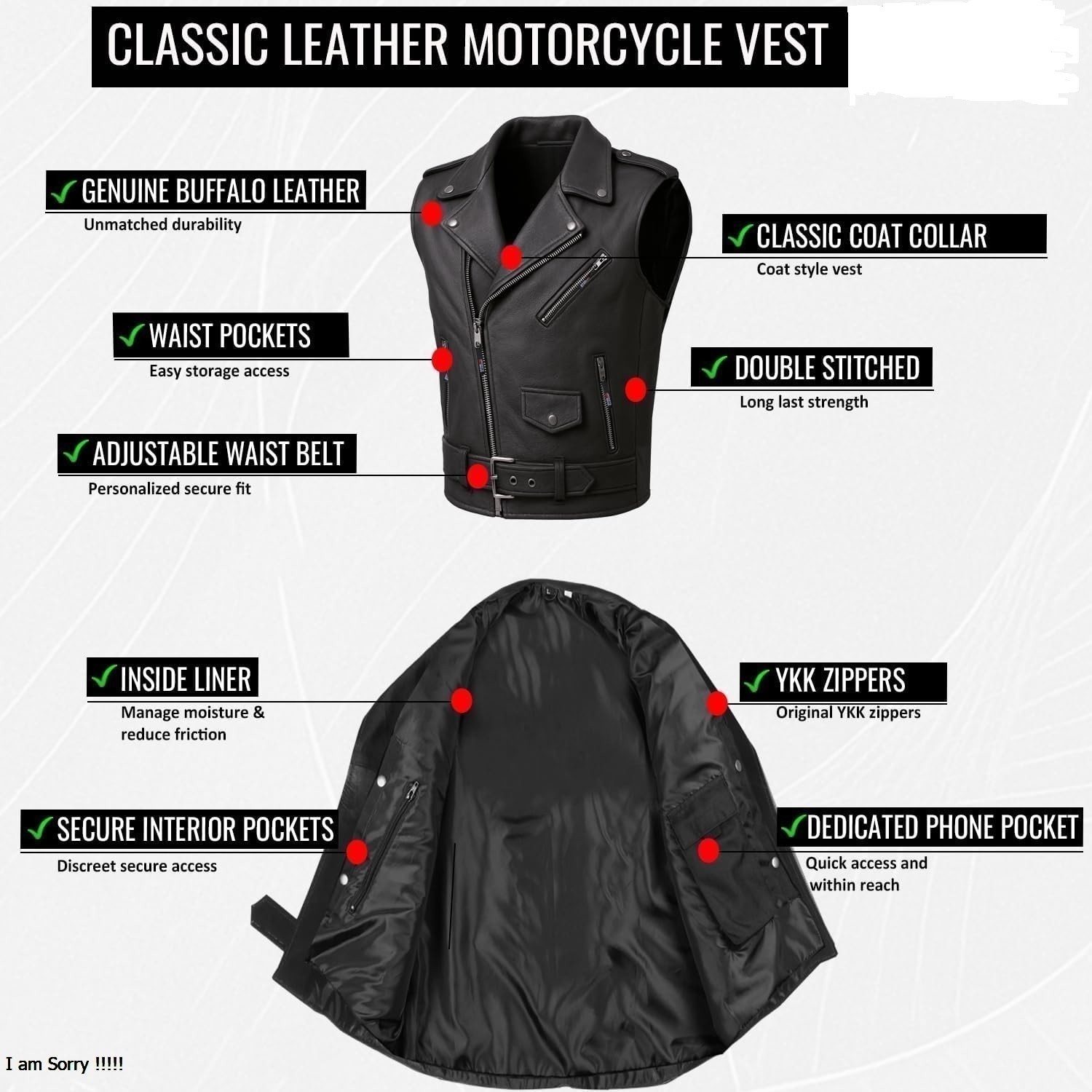 Men’s Classic Buffalo Leather Motorcycle Biker Vintage Cruiser Style Vest