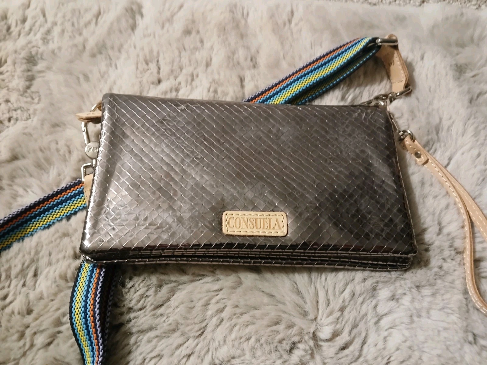 Consuela Metallic Silver Wristlet/ Crossbody Wallet Zip Card Slots ID Window