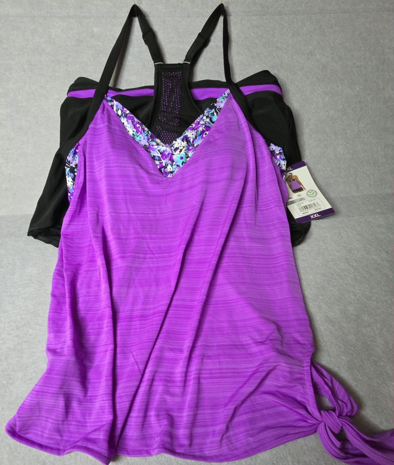 Zeroxposur 2 Pc Tankini Swimsuit Set Sz 2XL Purple/ Black Shorts Racerback NWT