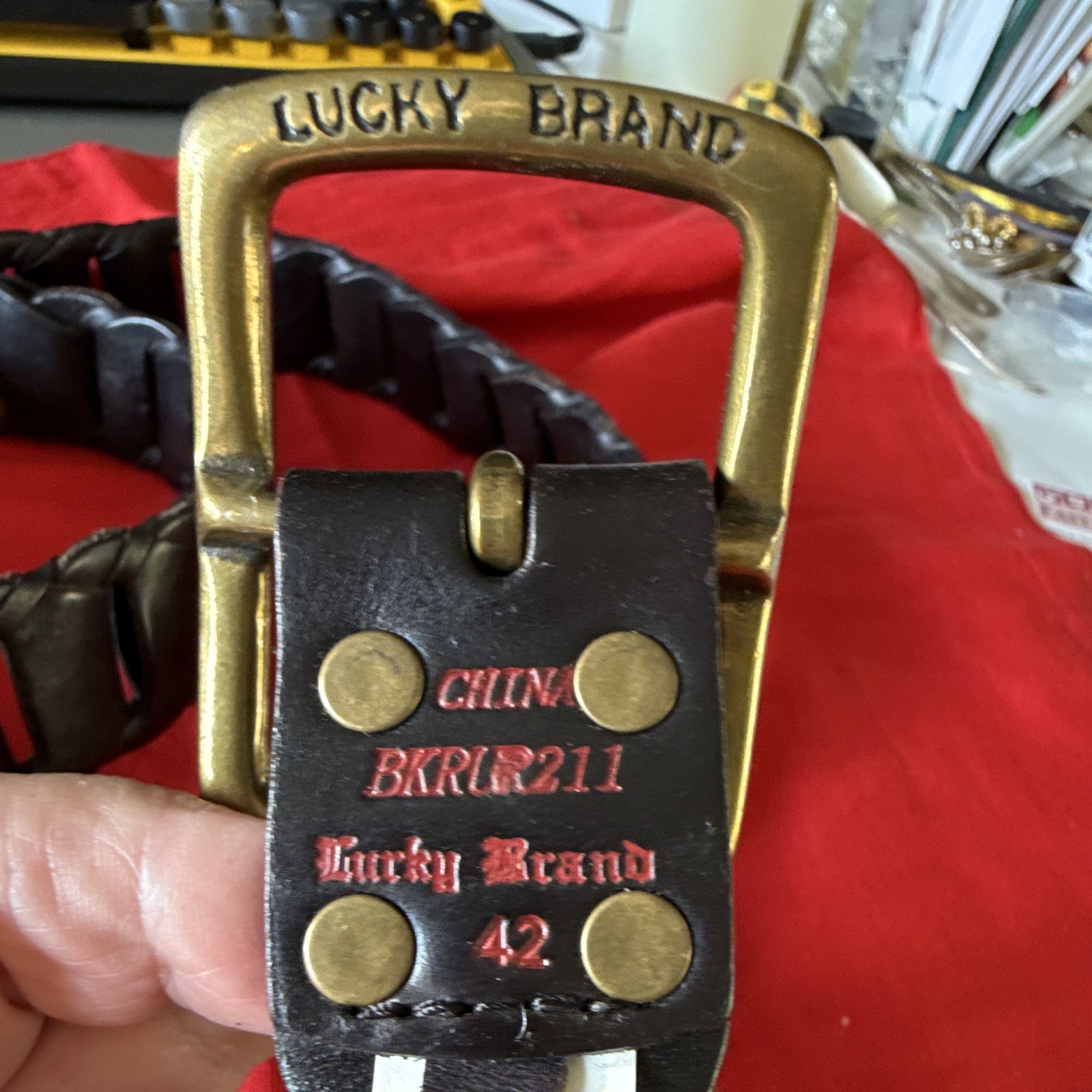 Lucky Brand Men’s Black Braided Belt Brass Buckle 1.5in Width Size 42