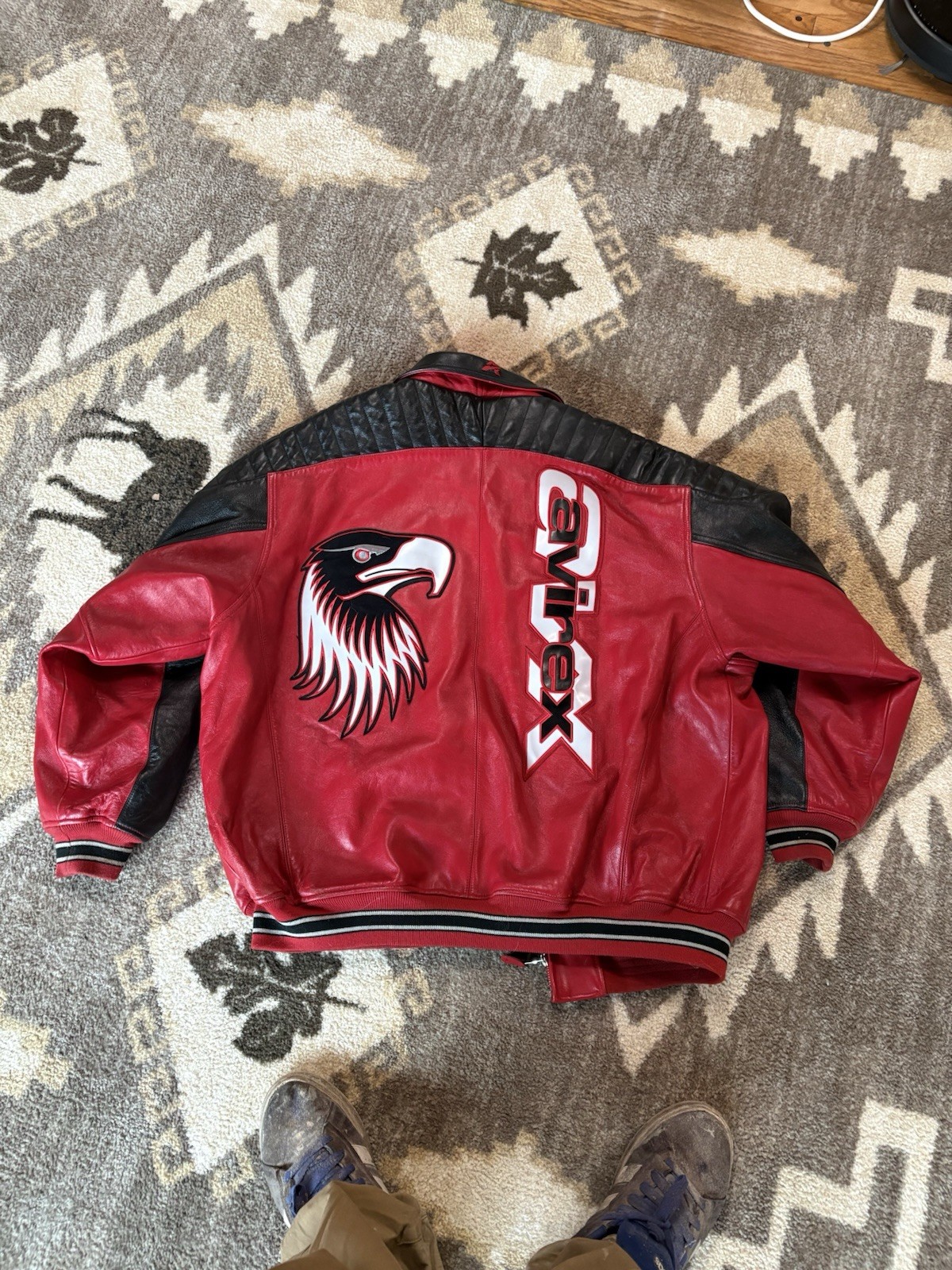 Avirex Leather Jacket 4XL Red Black Eagle Full Zip Motorcycle Biker Coat