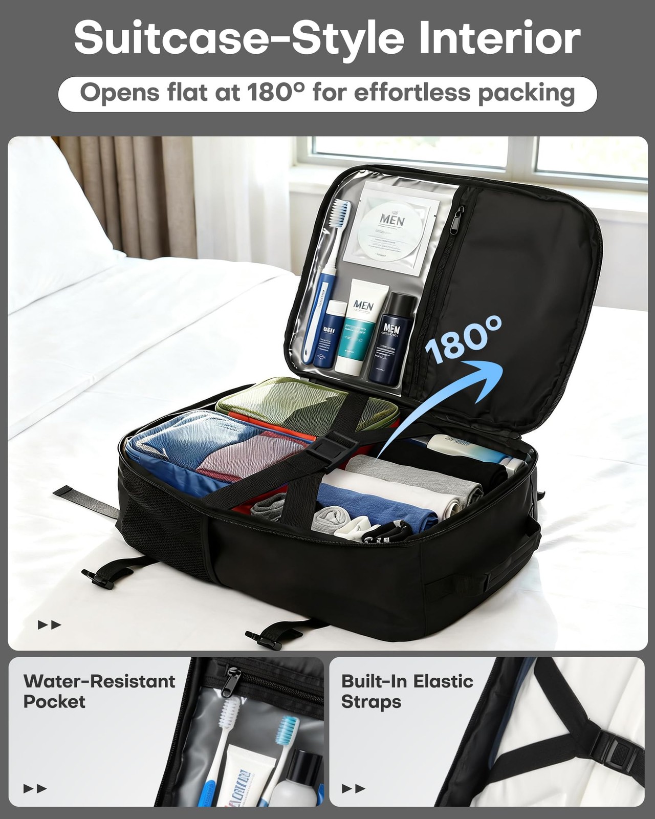 Black TSAFriendly CarryOn Travel Backpack 16.9×11.4×7.9 Inch Waterproof