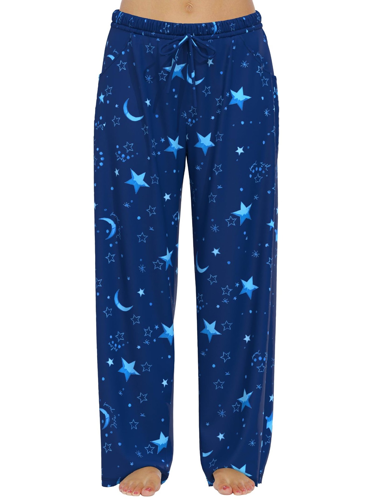 FLYCURVY Plus Size Women Pajama Pants Soft Long Sleep 5X-Large, Dark Blue