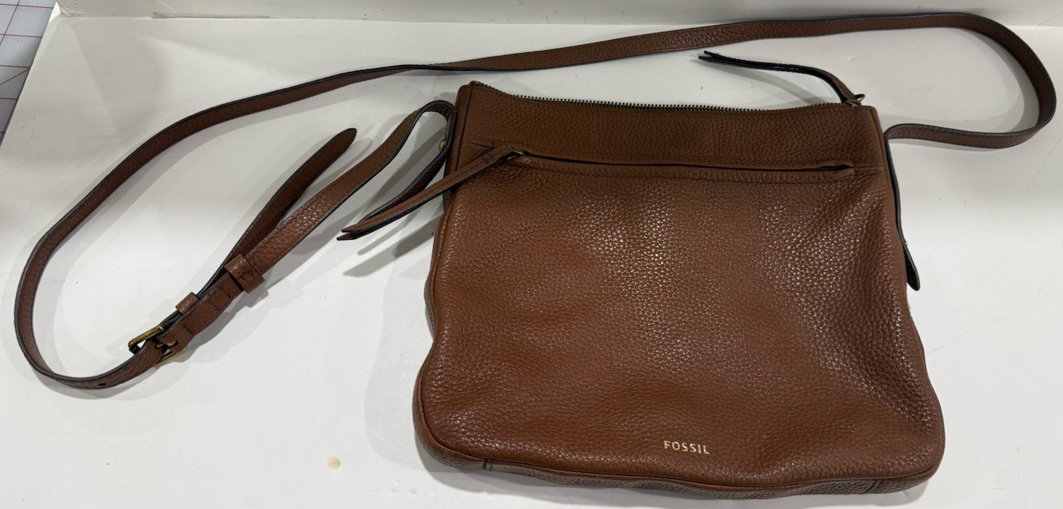 Brown Genuine Leather Pebbled Fossil Purse Crossbody Adjustable Strap SHB2037