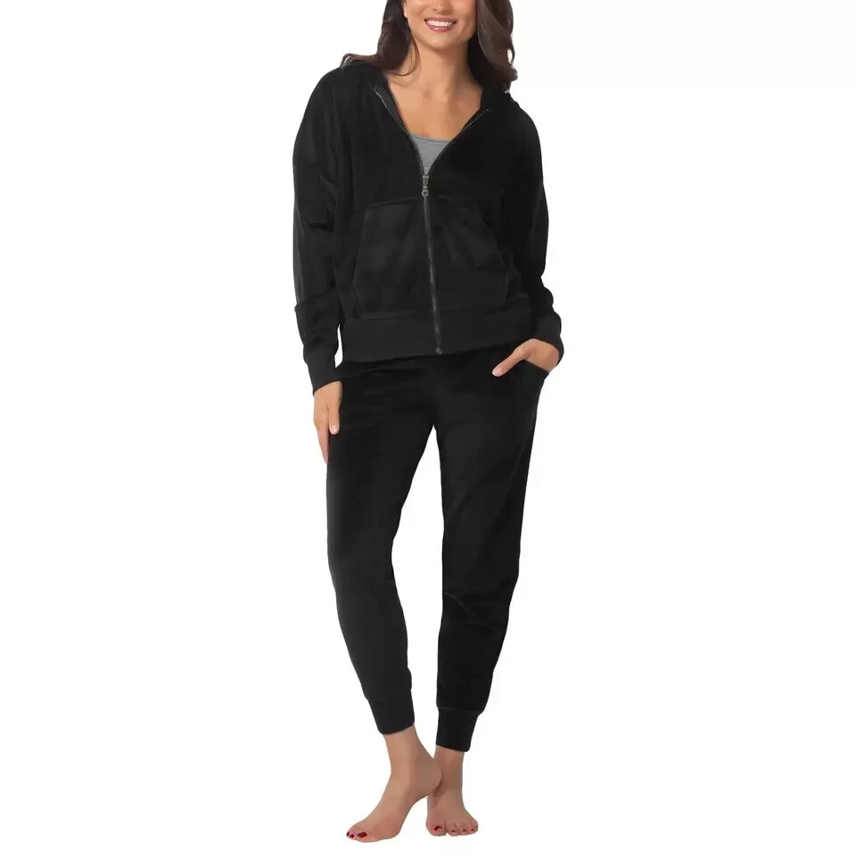 Felina Women’s 2-Piece Velour Hoodie & Jogger Set, Black, Size M