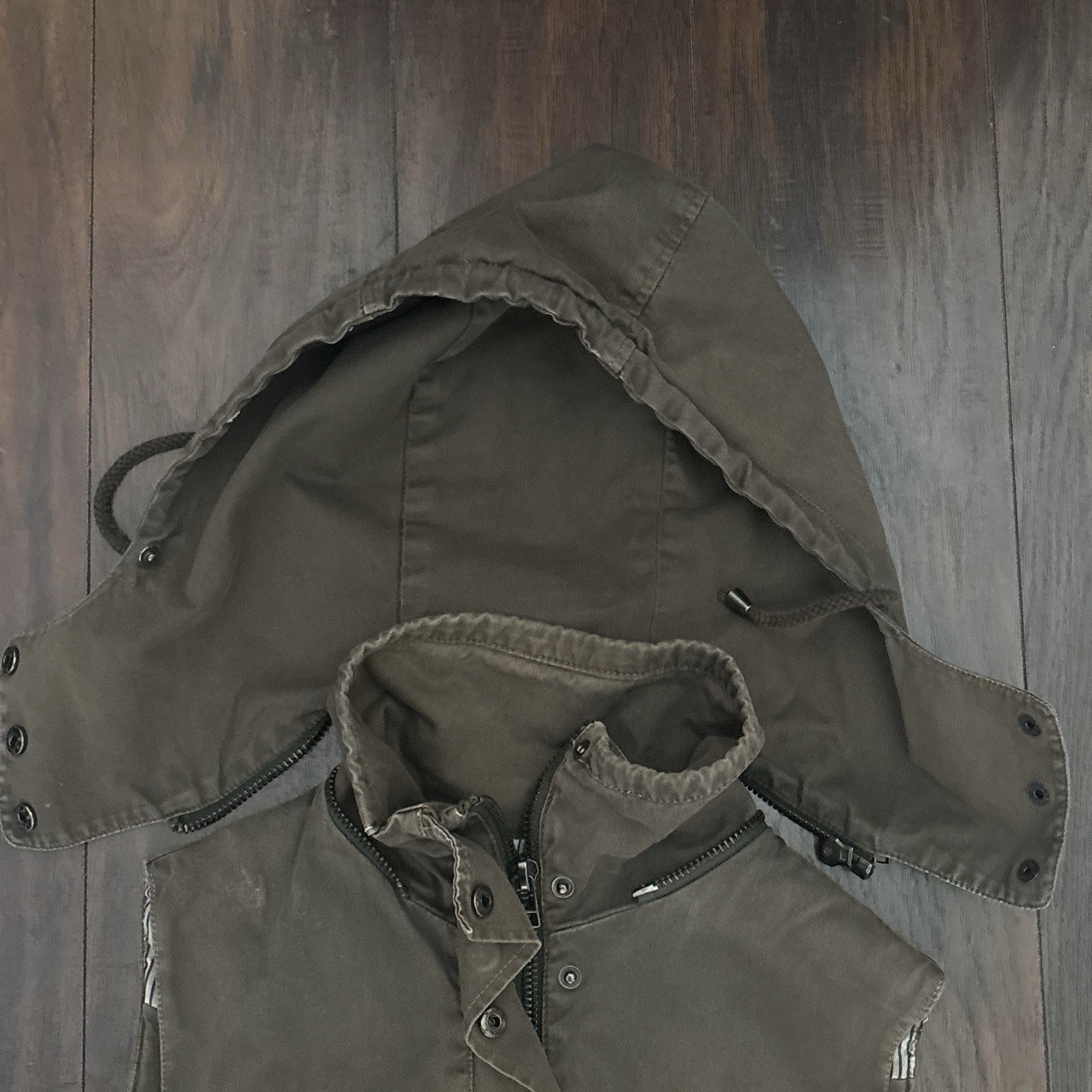 Zenana Outfitters Green Hooded Utility Vest L Full Zip Nylon Mid-Length Pockets