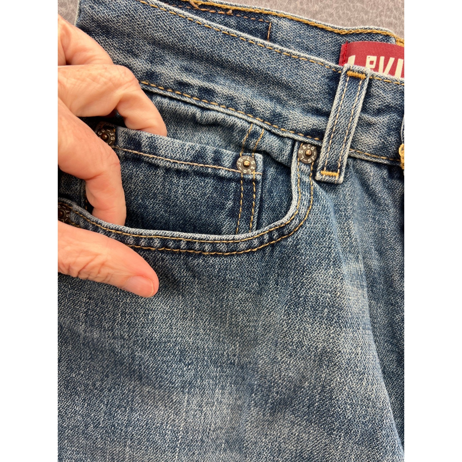 Levis 569 Loose Straight Denim Cut Off Shorts Blue Medium Wash 14 Slim