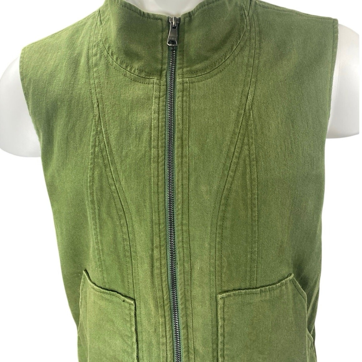 ONS Men’s Green Full Zip High Neck Pockets Fishing Outdoor Vest Jacket Top Sz L