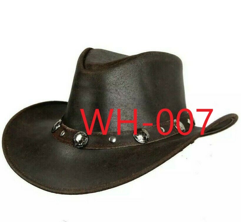 Black & Brown Genuine Leather Cowboy Western Hat Unisex