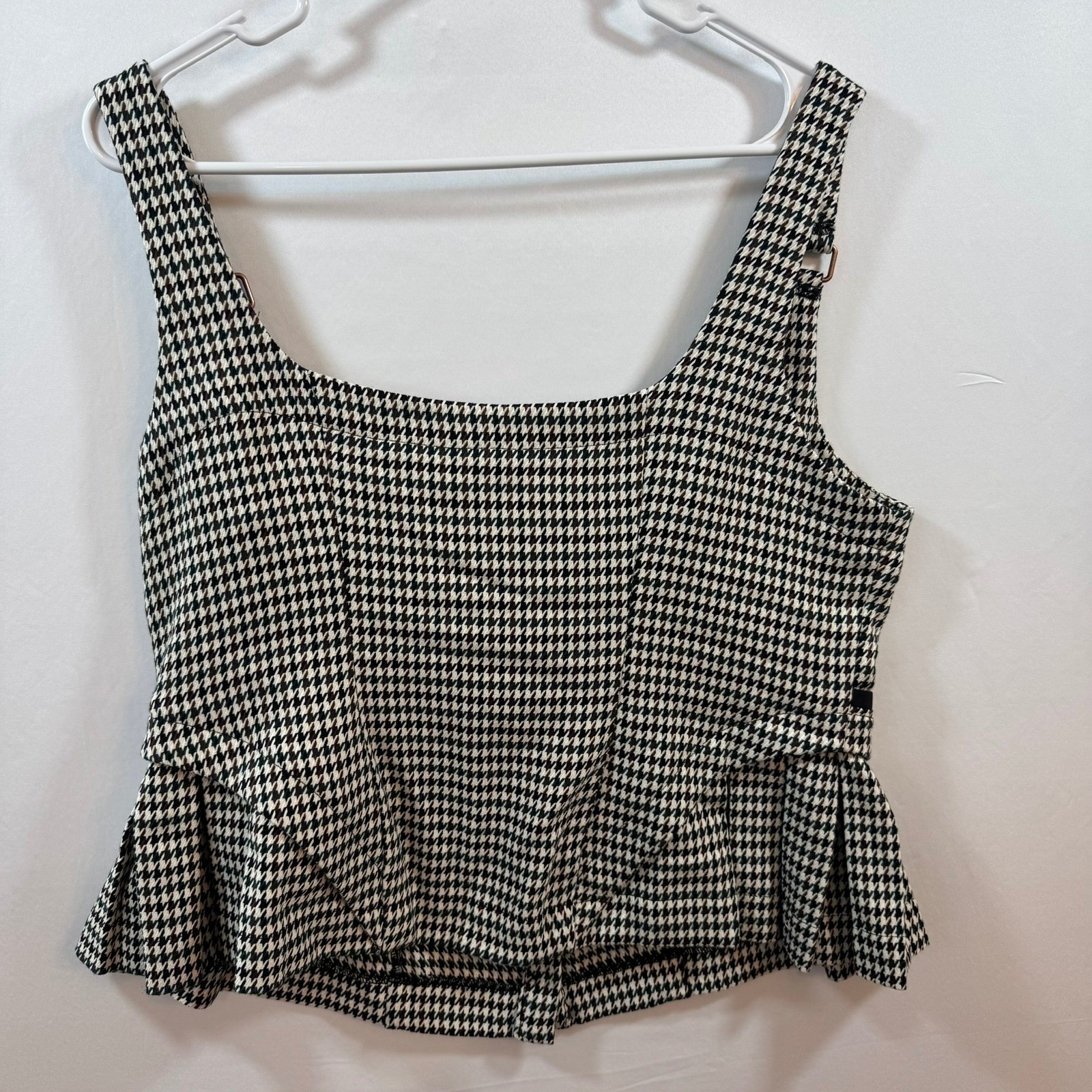Maeve Anthropologie Houndstooth Peplum Button Front Top Brown Black Large NWT