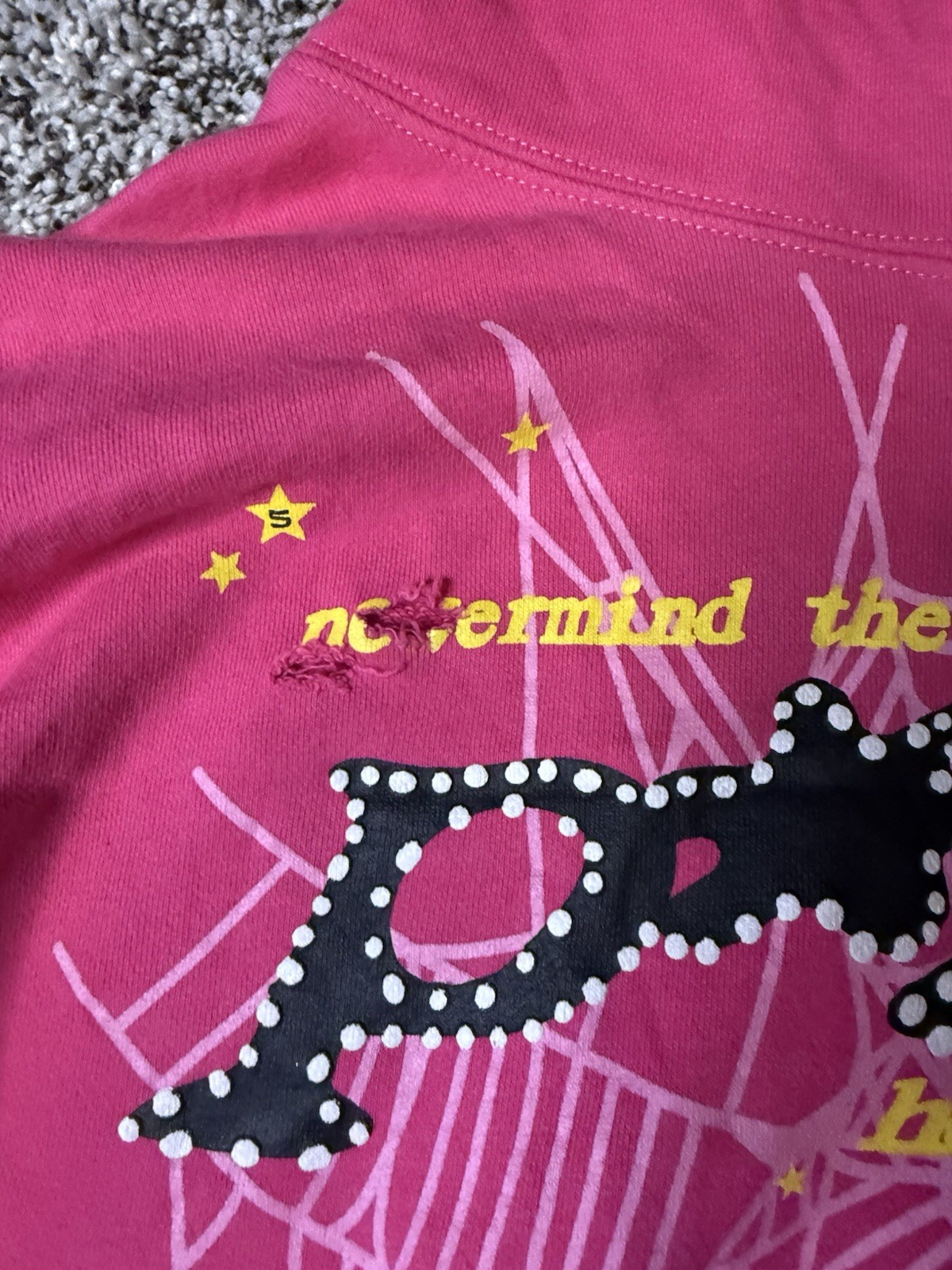 SP5DER PUNK Pink Pullover Hoodie Fleece Cotton/Poly Spiderweb Graphic Pockets
