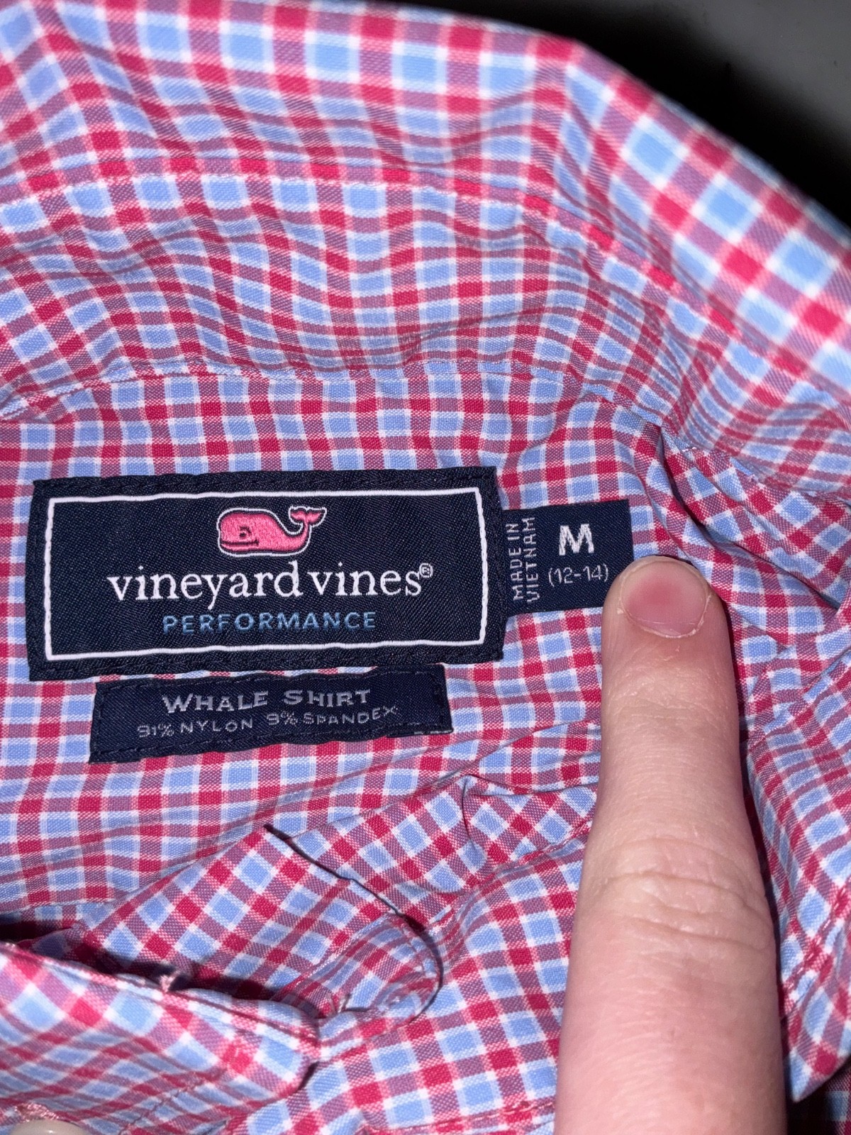Vineyard Vines Performance Polo long sleeve Whale Shirt YOUTH M 12-14 blue & red