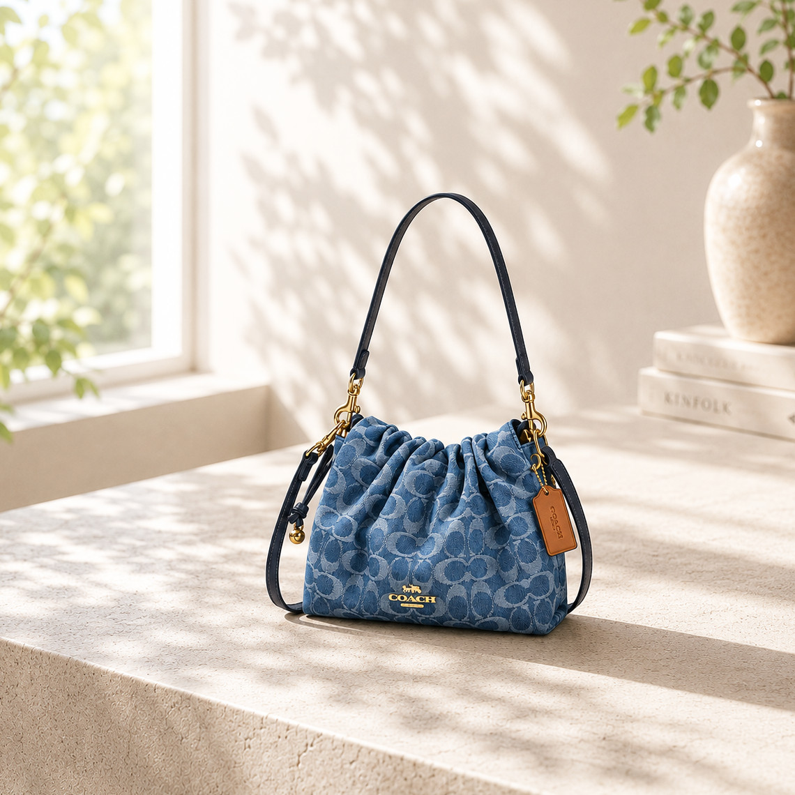 COACH Faye Drawstring Bag In Signature Denim Blue CDB94 F/S JP [DDP]
