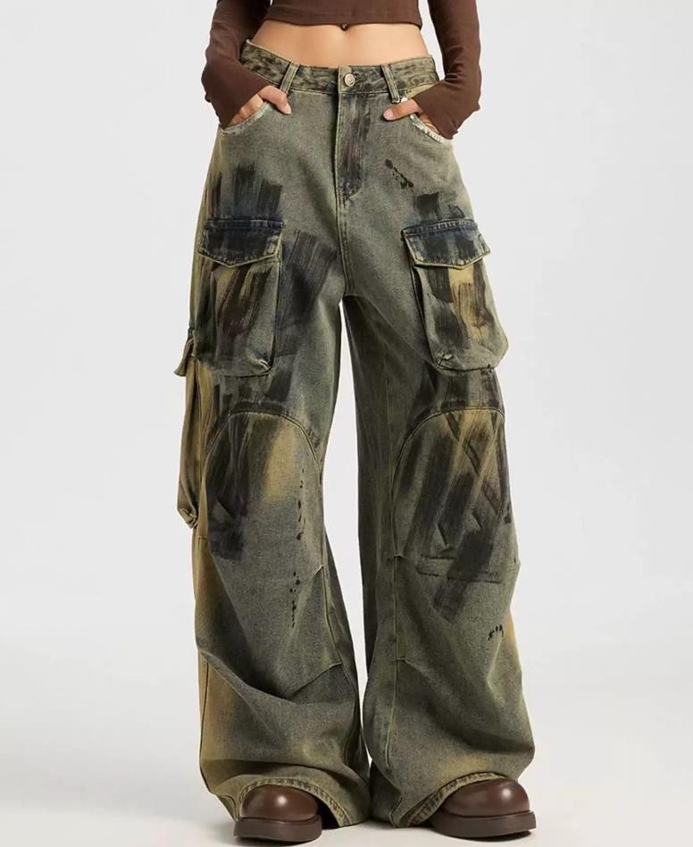 Mens Retro Blue Denim Jeans Straight Leg Casual Punk Hip Hop Trousers Motorcycle