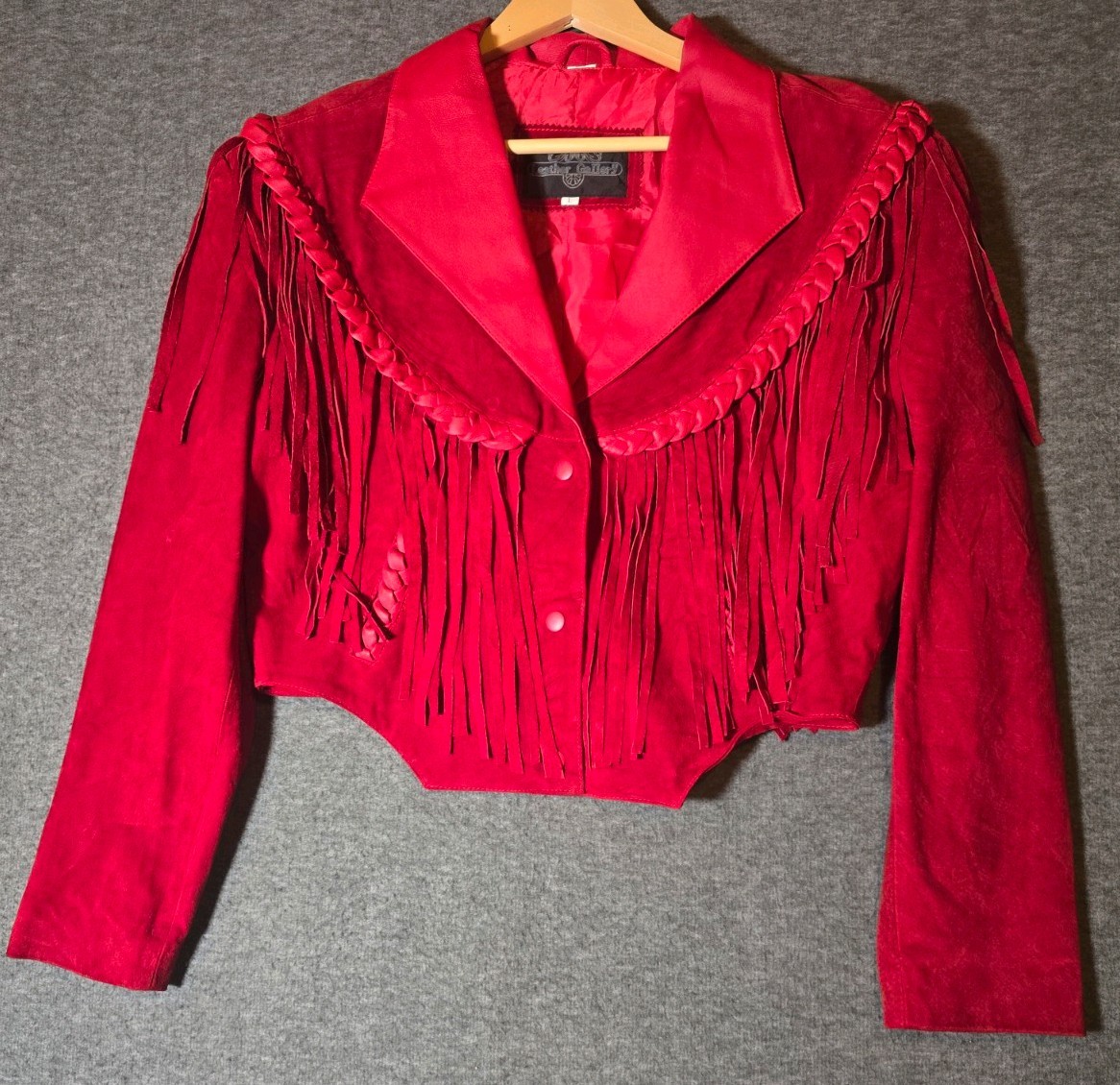 Leather Gallery Red Leather Fringe Jacket Womens L Western Cowgirl Rodeo Braided