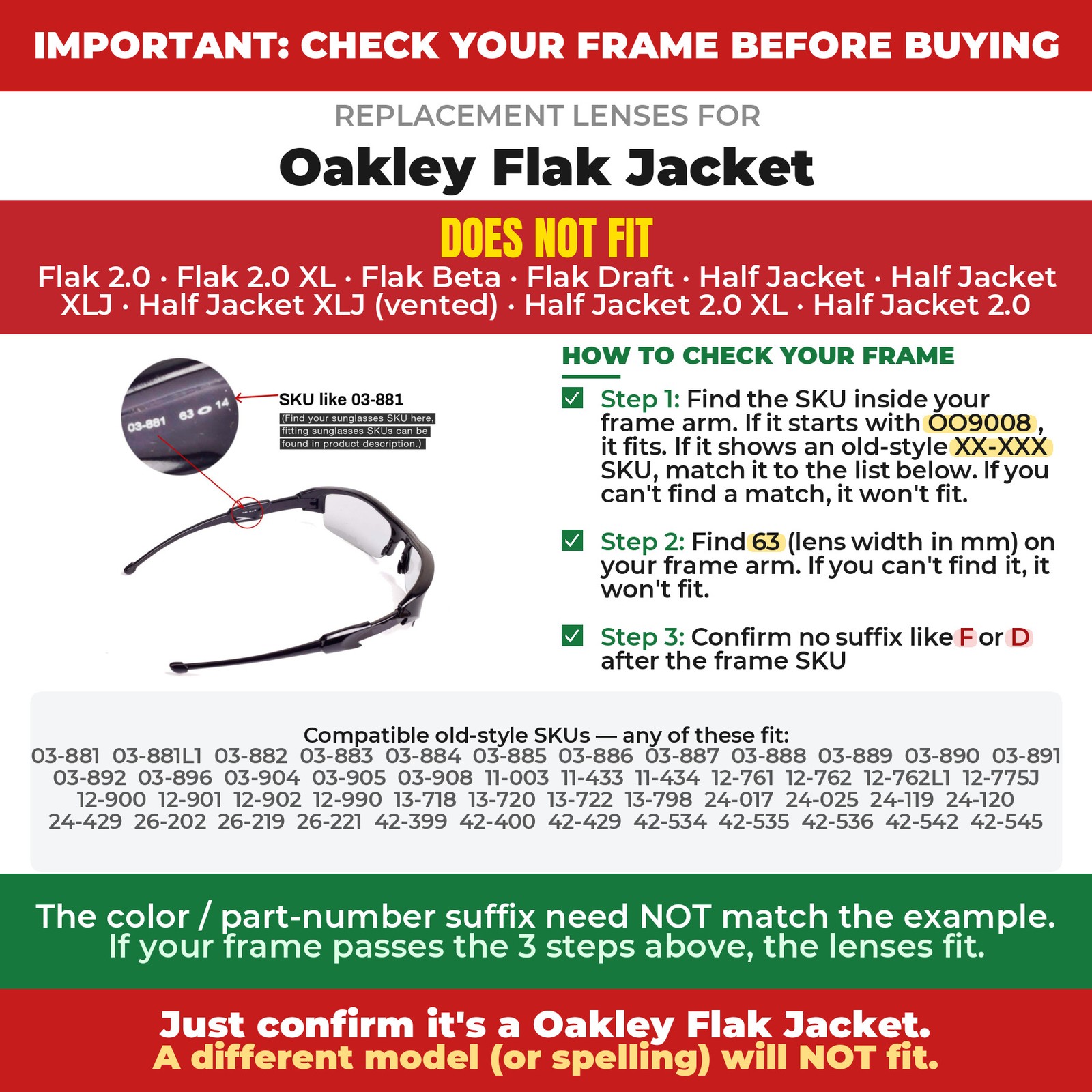 Walleva Replacement Lenses for Oakley Flak Jacket Sunglasses – Multiple Options