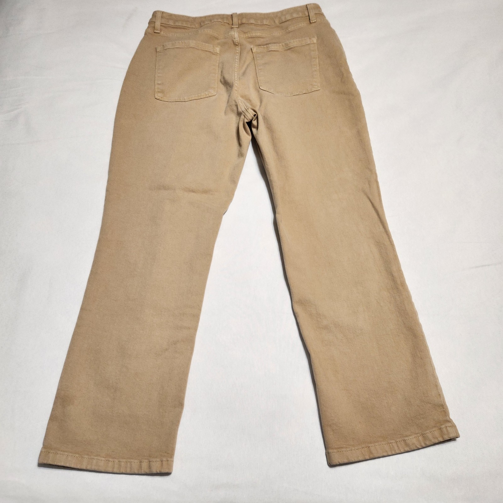 LL Bean Classic Fit Womens 14 Petite Tan Khaki Stretch Denim Jeans Straight Leg