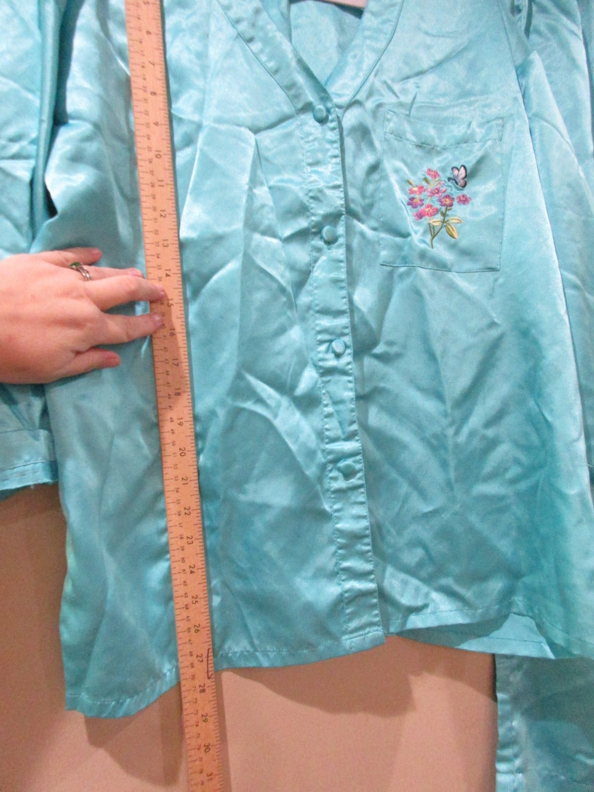 Vtg. E.J.C. Intimates Pajama Set Women Lg Blue Embroidered Silky Polyeseter