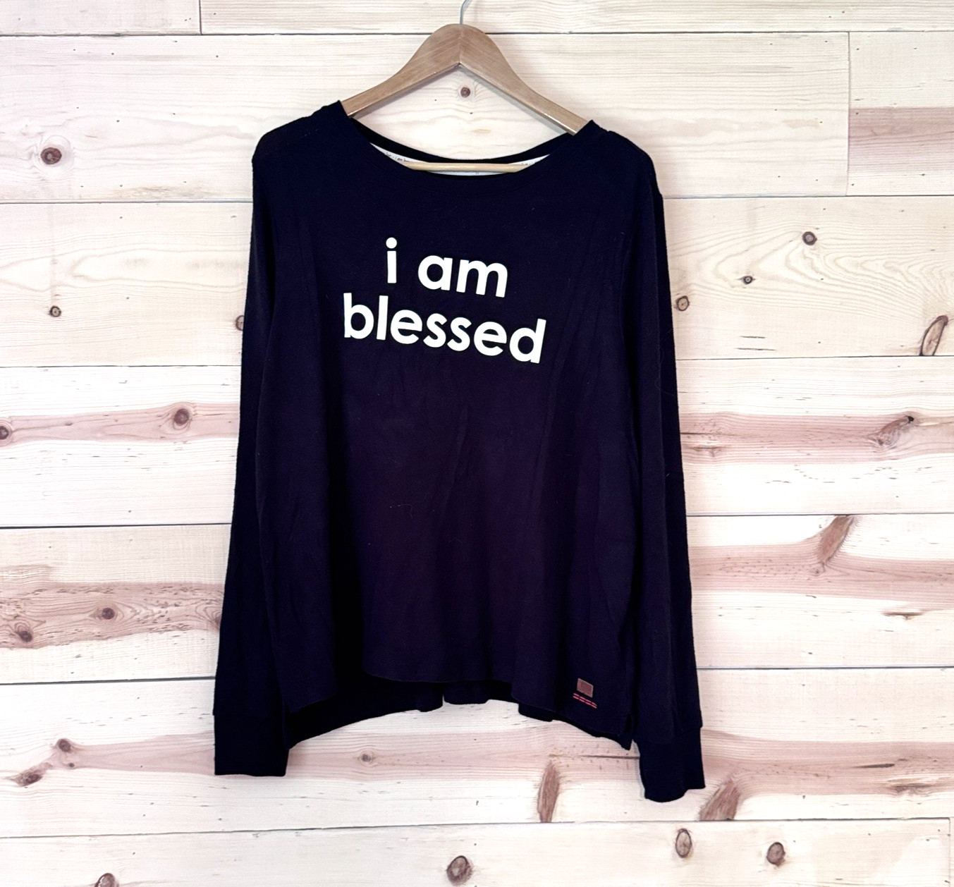 Peace Love World I Am Blessed Long Sleeve Top Women’s Large Black Thumbholes