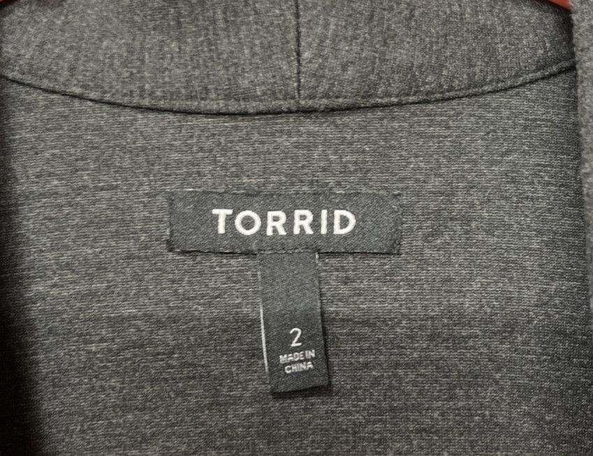 Torrid Open Blazer Size 2 Charcoal Gray 100% Cotton Open No Closure Office Event
