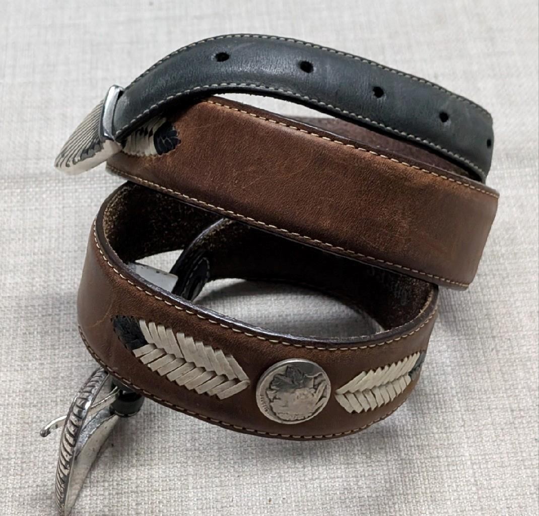 vintage NATIVE AMERICAN buckle belt 38 leather INDIAN HEAD buffalo nickel CONCHO