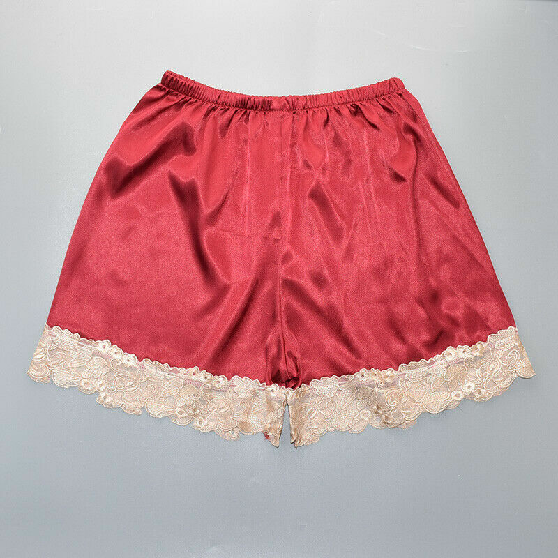 Lady Satin Lace Underwear Underpants Loose Faux Silk Nightwear Sleepwears Casual
