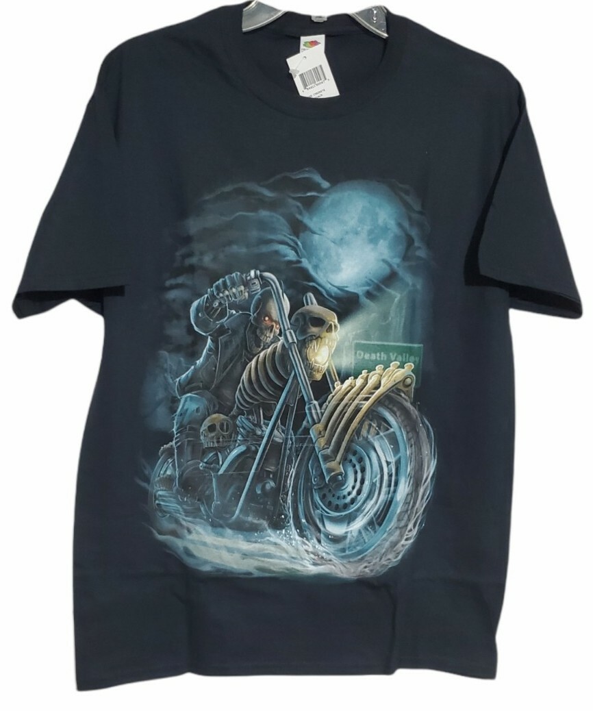 Biker Motorcycle Skeleton Horror Mens Shirt Size 3XL XXXL 100% Cotton Hard Rock