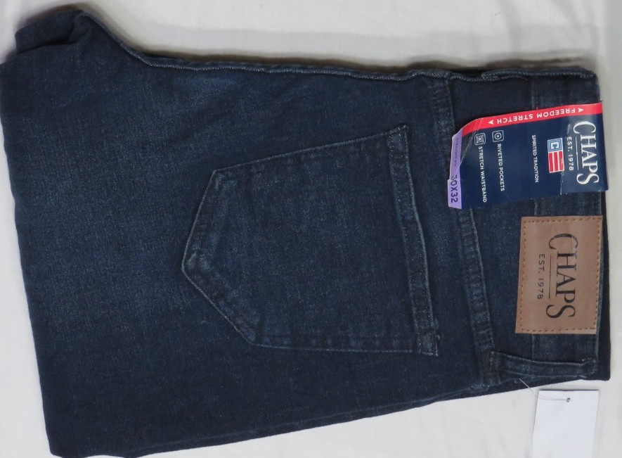 RALPH LAUREN CHAPS DEEP SEA BLUE JEANS 30×32 STRAIGHT FIT FREEDOM STRETCH NWT