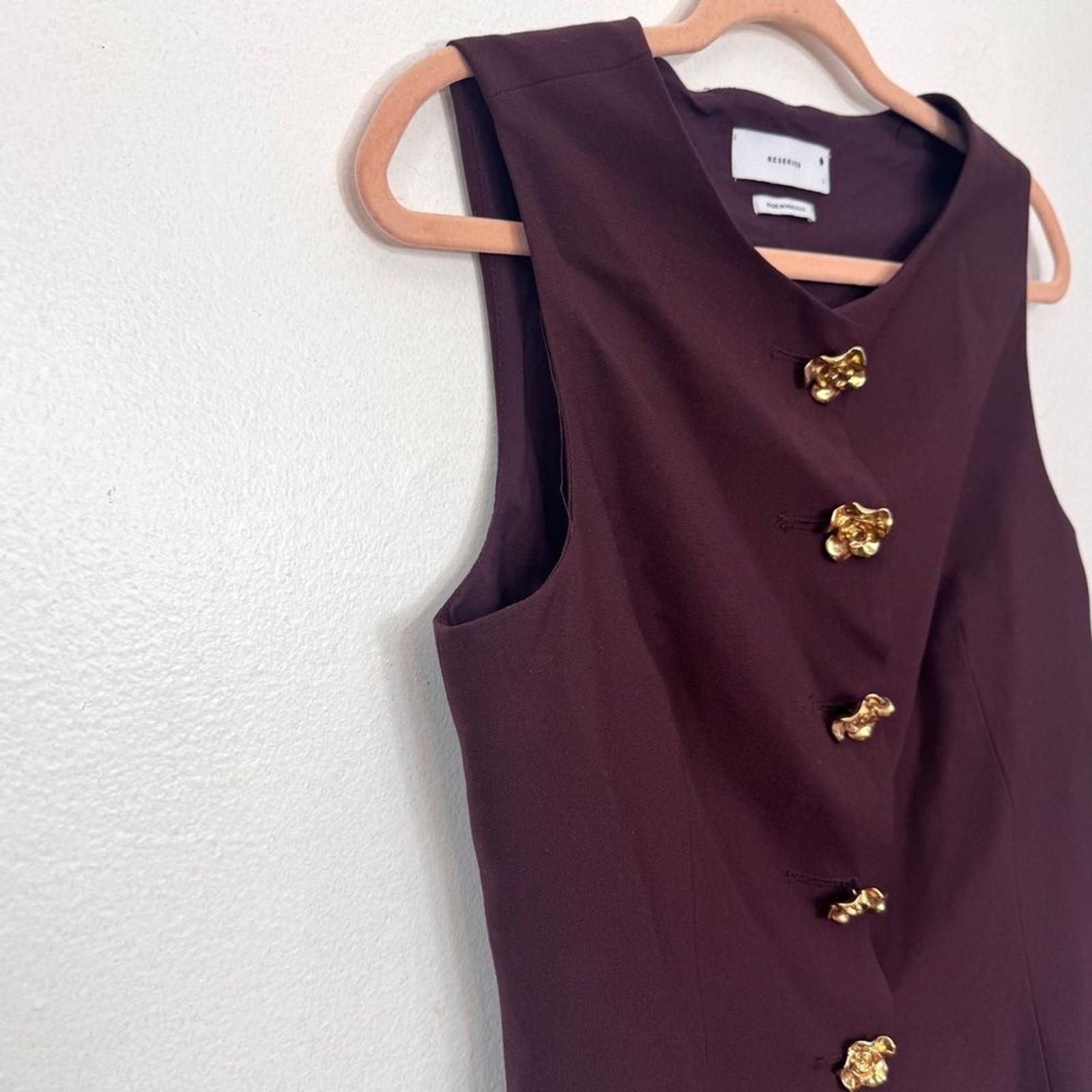 Reserved Burgundy Sleeveless Blouse Vest with Gold Accents Sz L