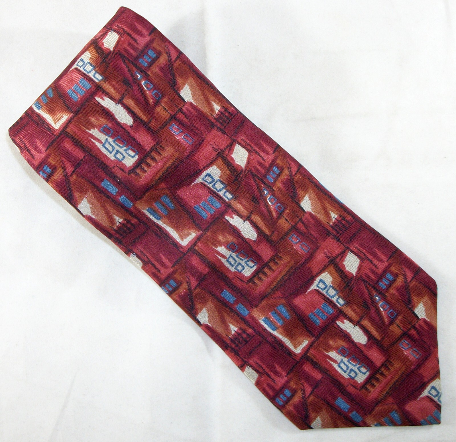 NEW DIRECTIONS Red, Brown Abstract Artsy Silk Neck Tie 57″ Long x 4″ Wide (E936)