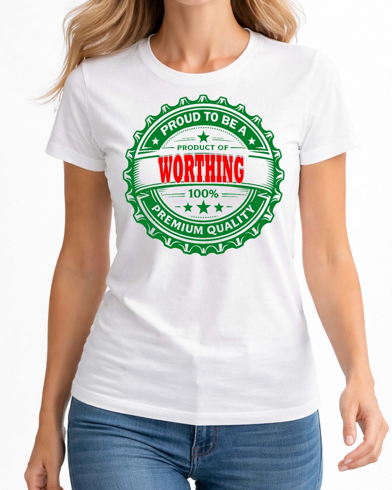 LADIES WORTHING HOMETOWN FUNNY BEER T-SHIRT BIRTHDAY GIFT