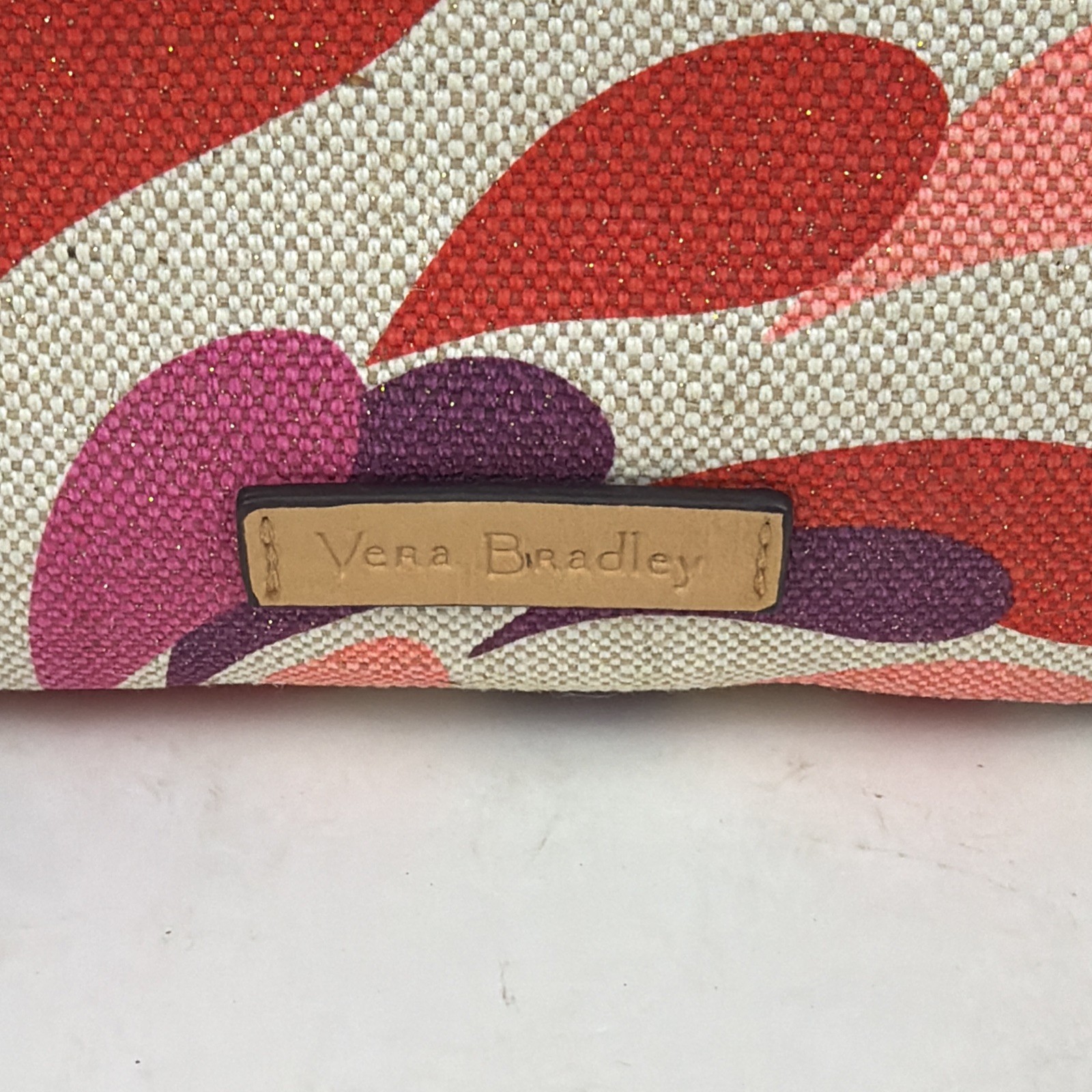 Vera Bradley Canvas Glitter Tote Bag – Tear Drop Pattern – Pink/Beige/Purple/Red
