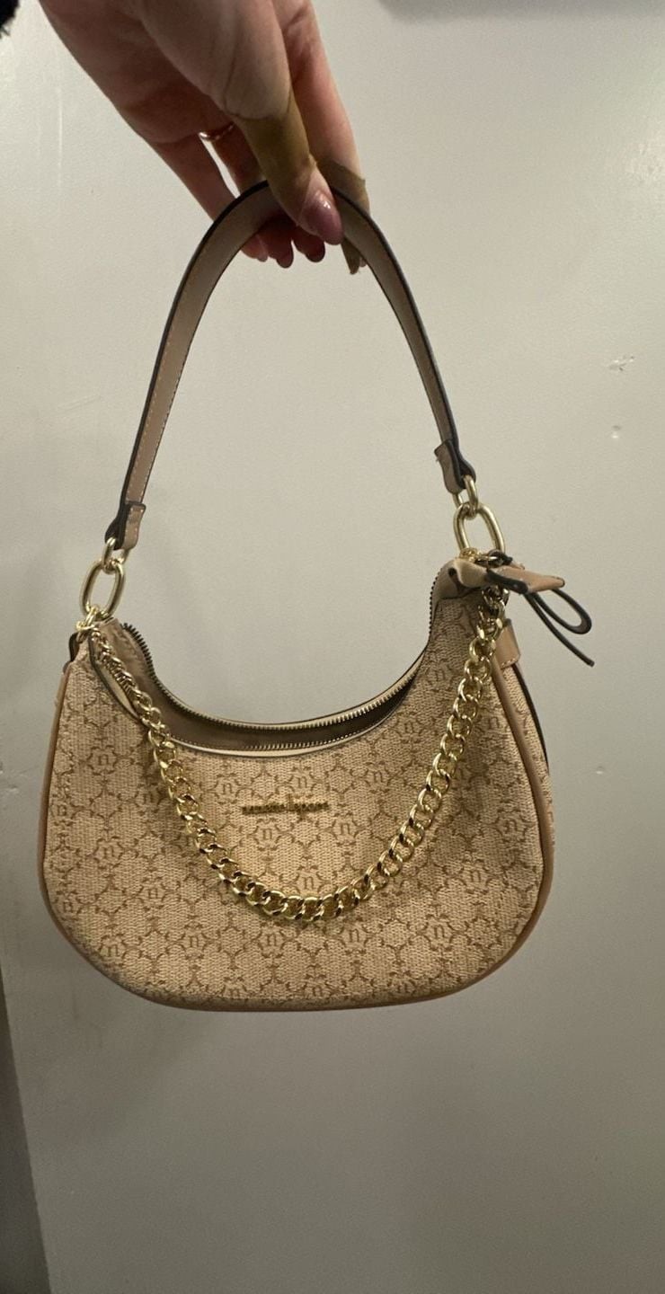 Nanette Lepore Francisca Short Shoulder Bag With Chain Strap in Almond Logo