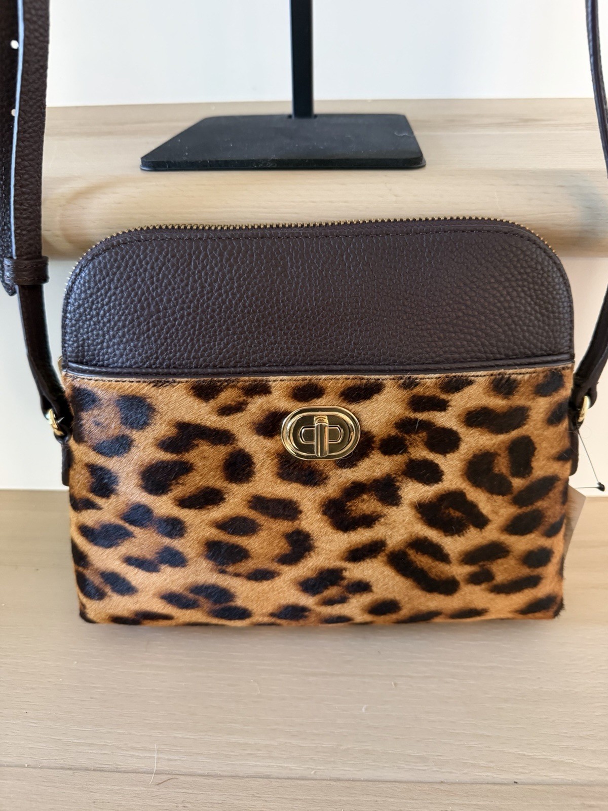 Talbots – CALF HAIR CROSSBODY, Leopard Print Zip Top, Gold Hardware, never used