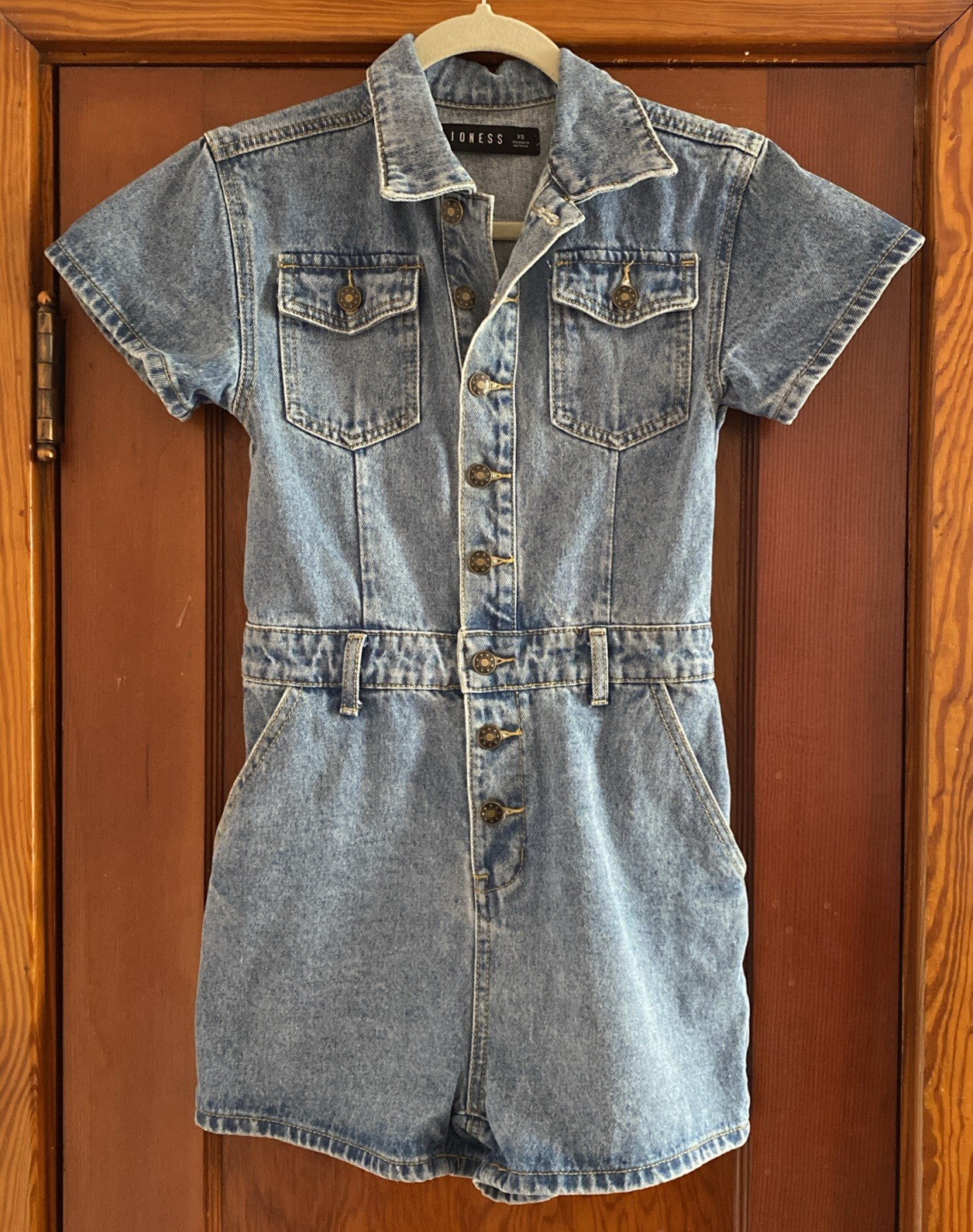 Lioness Romper Blue Denim Short Sleeve Western Look Button Front One Piece XS