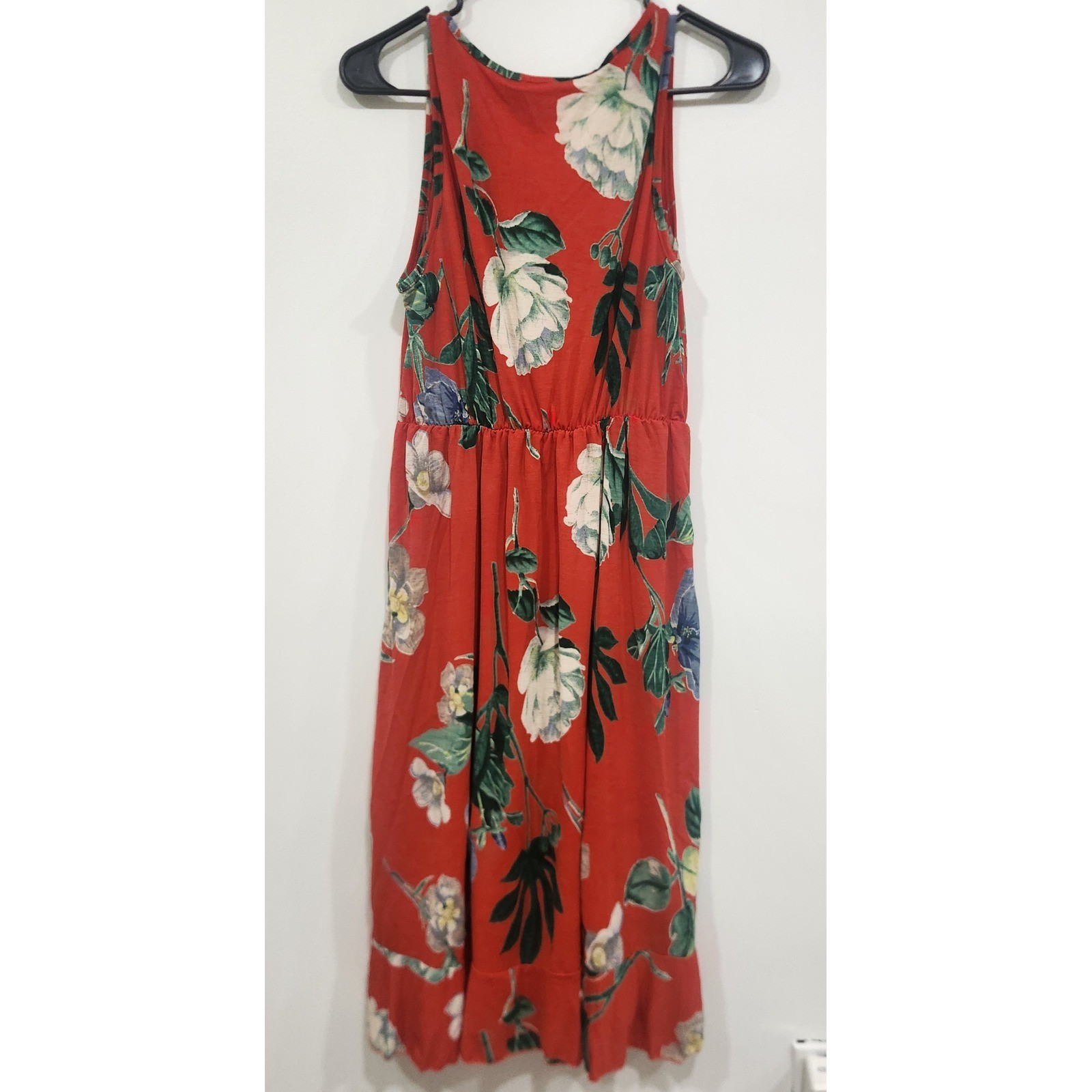 Women’s Small Hailey & Co Red Floral High Low Ruffle Dress Sleeveless V-Neck