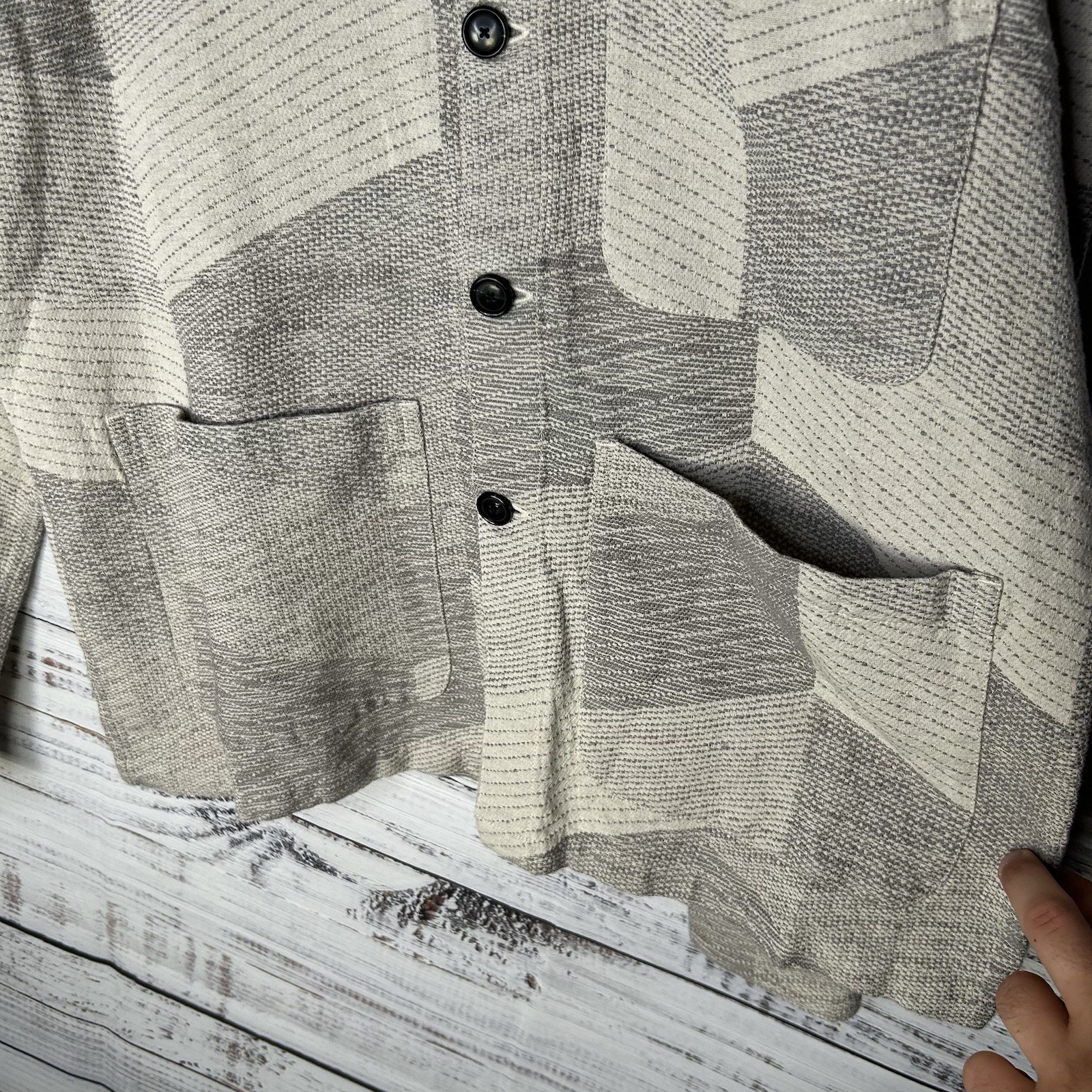 3sixteen Shop Jacket Drawstring Pants Set Ash Zig-Zag Jacquard Linen Blend Small
