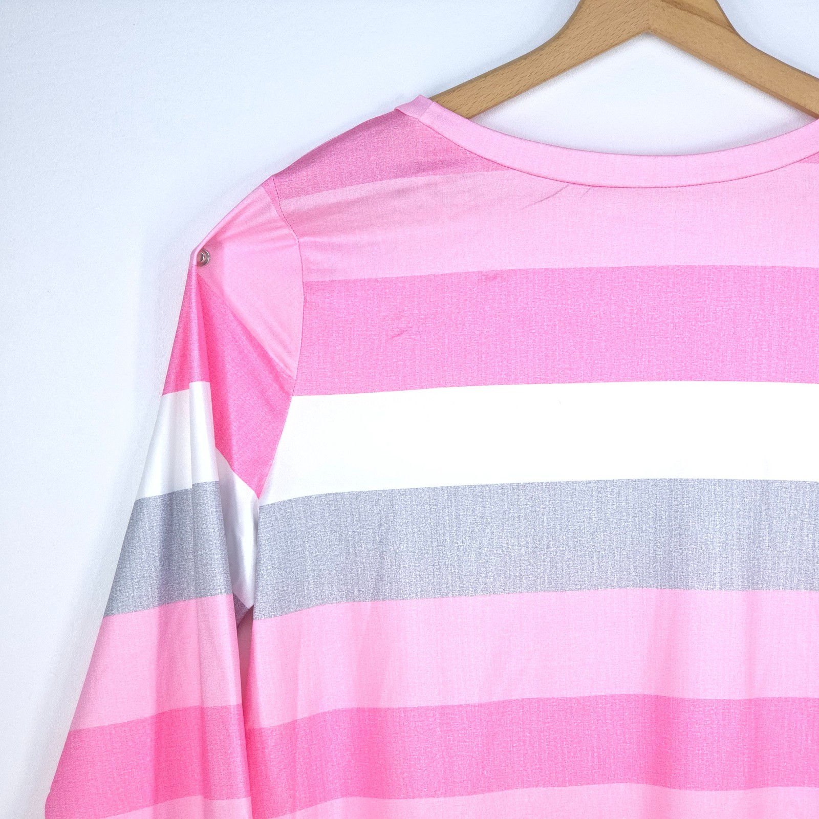 Striped Button Accent Tunic Top Womens 3XL Pink White Gray Coastal Career Office