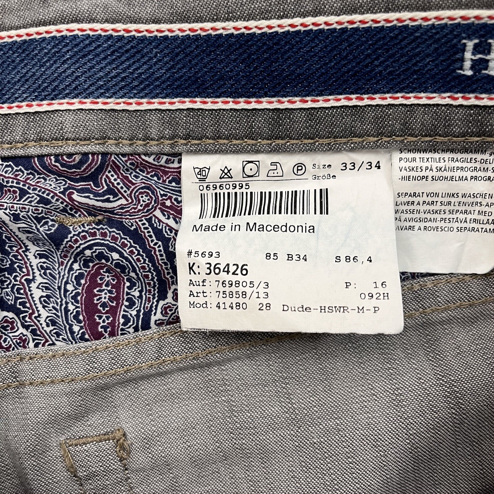 Hiltl Jeans Mens 33×34 Gray Pants Contemporary Fit Straight Leg Ultimate Trouser