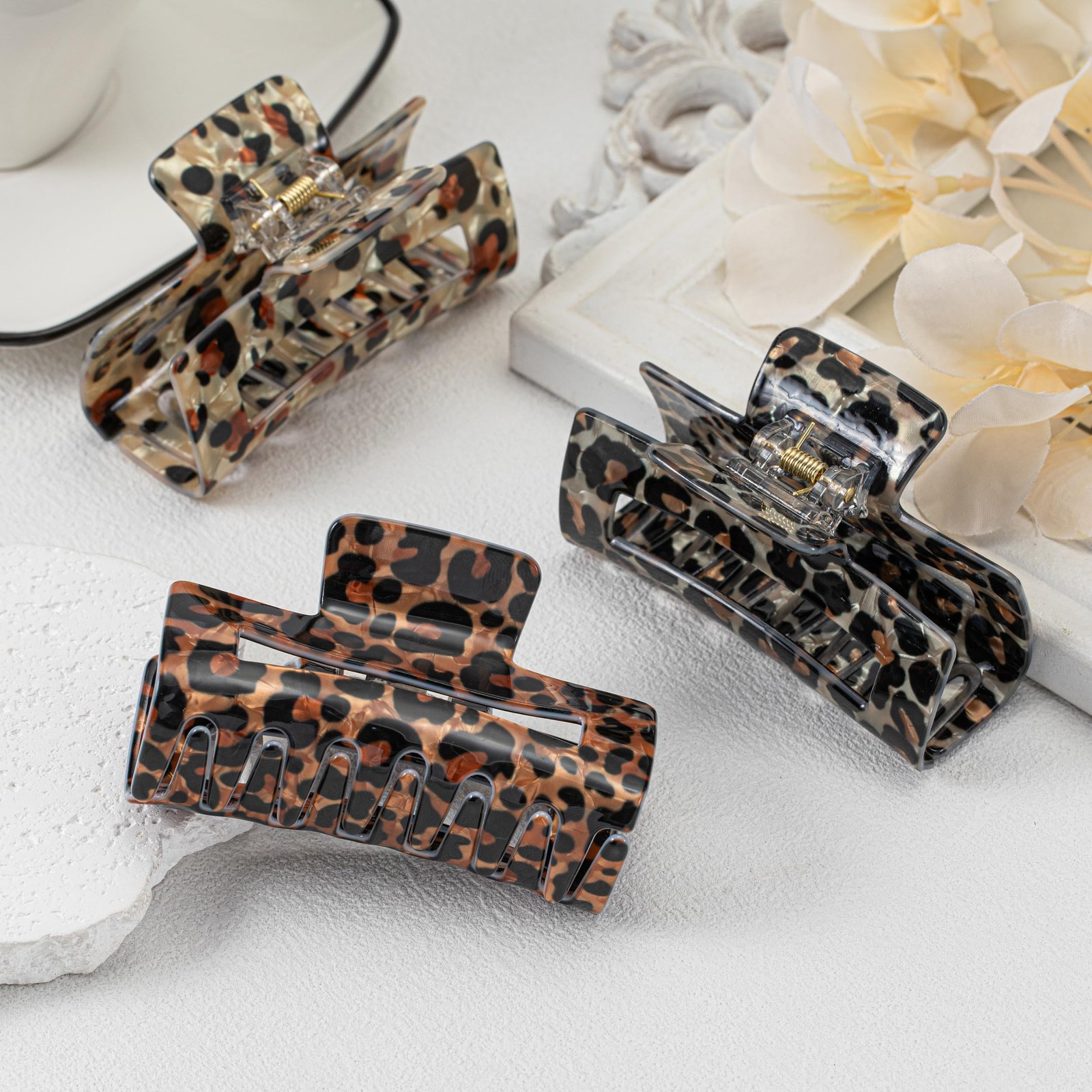 3Pcs Tortoise Hair Claw Clips, Acrylic 1 Count (Pack of 1), Leopard Print