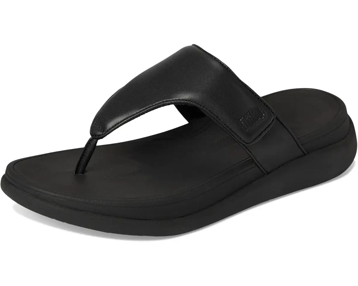 FitFlop F-mode Go Adjustable Flatform Toe Post Slides Sandal All Black Women 10M