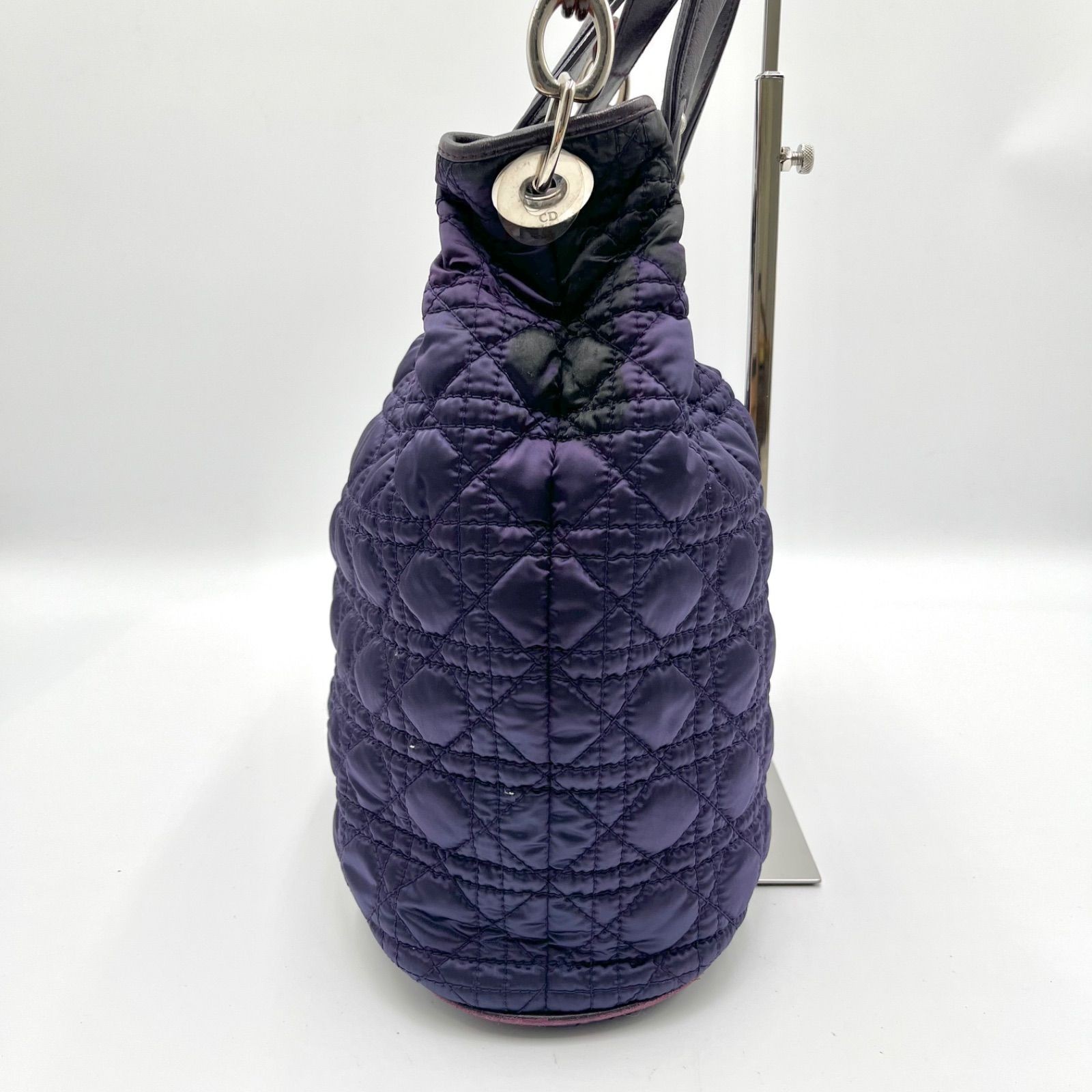 Auth Christian Dior Cannage Nylon Tote Bag and Shoulder Bag, Purple 2Y9816