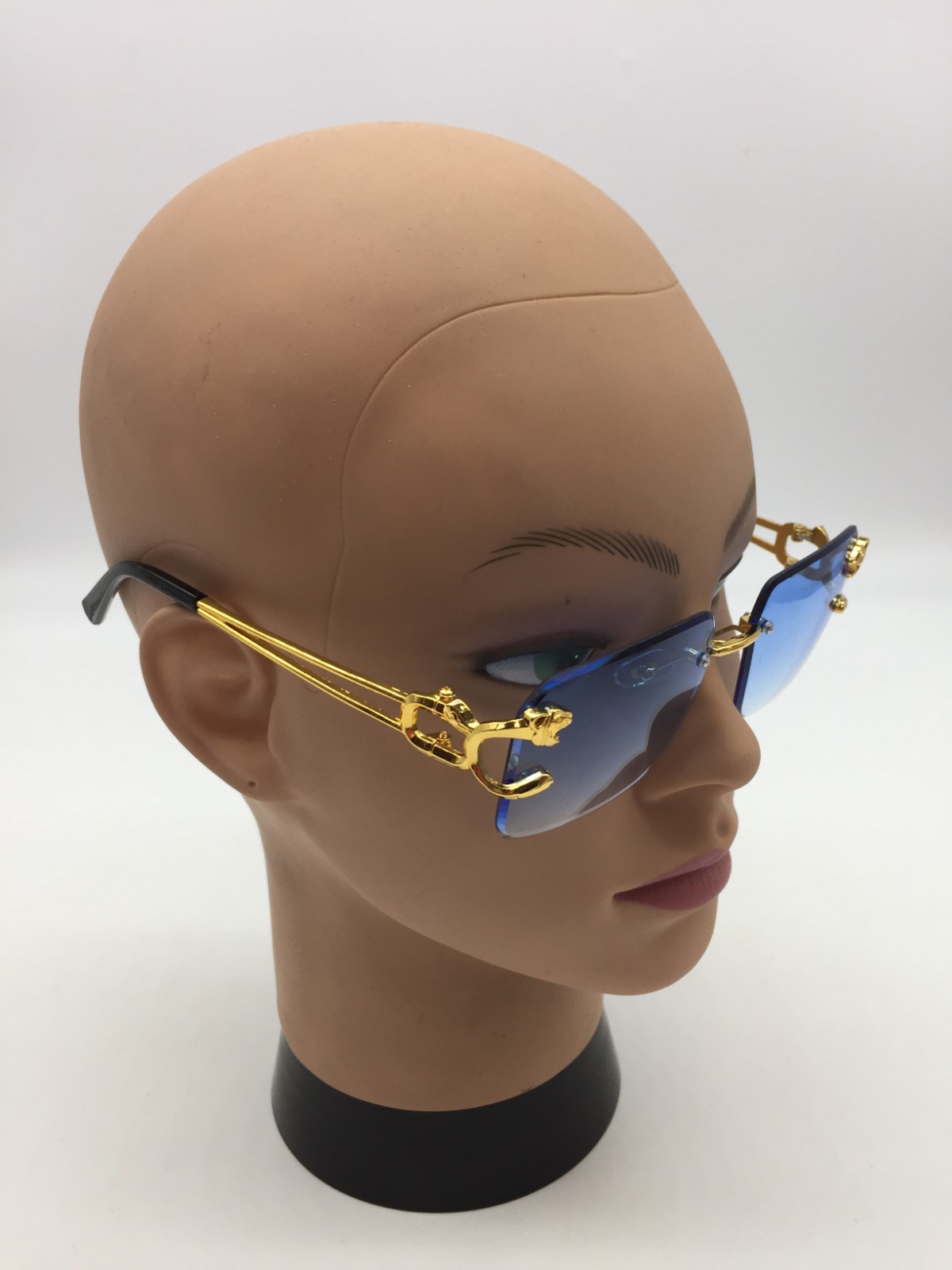 Cartier Rimless Designer Gold Sunglasses Frame 59-15-120 Blue Lens