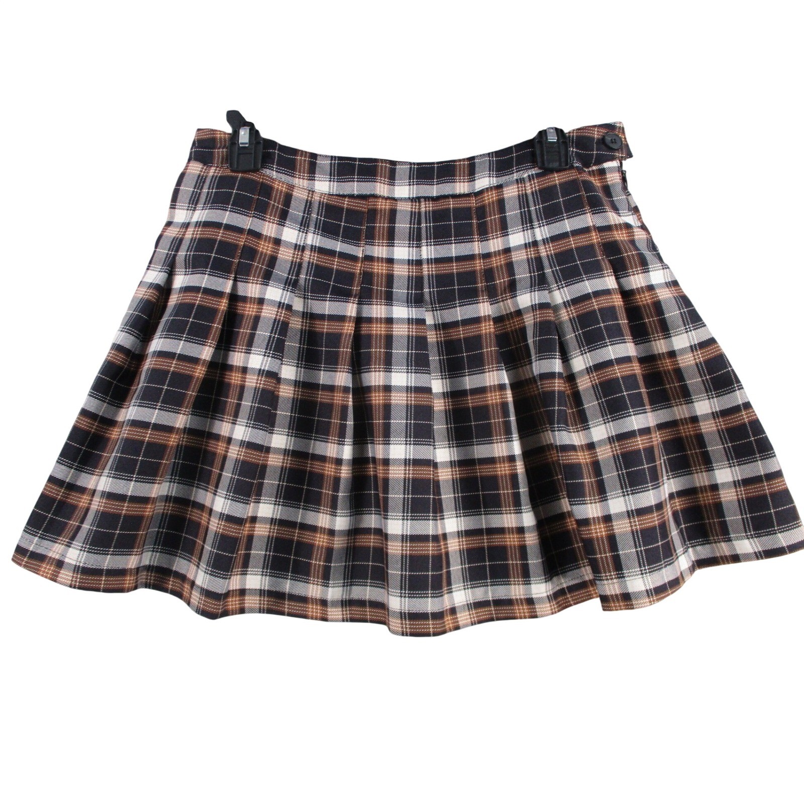 Hesperus Women Plaid Pleated Mini Skirt Brown Black White Academic Preppy Large