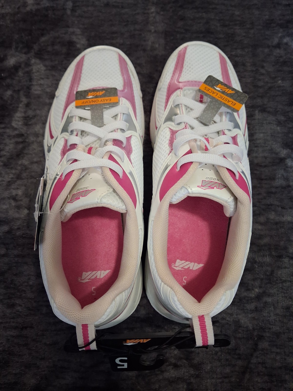 Avia 5000 Easy On/Off Athletic Sneakers Tennis Shoes White Pink Girls/Youth Sz:5