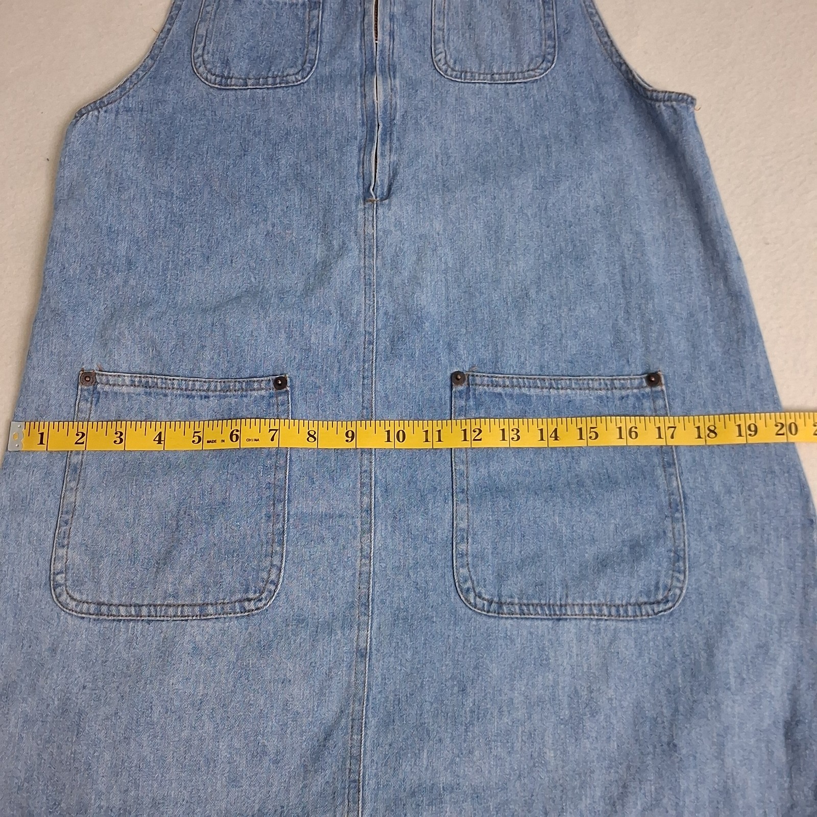 Denim Overall Pinafore Vintage Apron Style Jumper Dress Sleeveless Cottage S