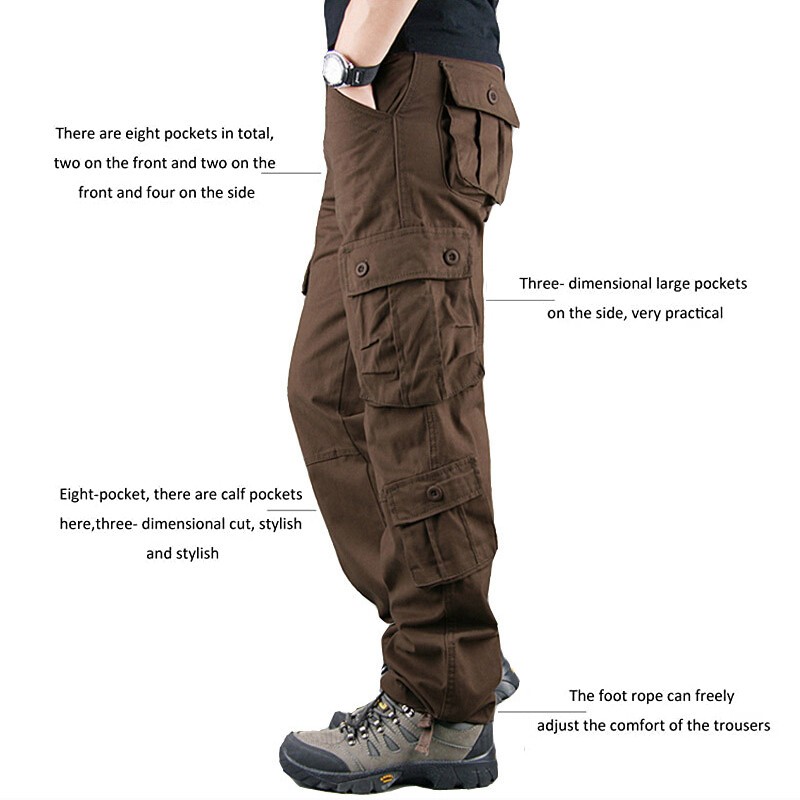 8 Pockets US Men’s Cargo Pants Cotton Work Trousers Tactical Combat Outdoor Pant