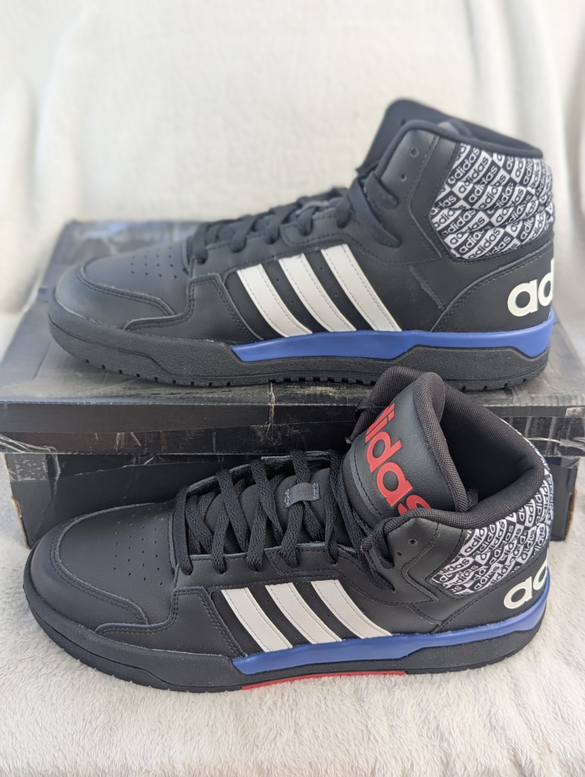 Size 11 Men’s Adidas Entrap Mid Top Basketball Black/White/Blue Lace Up Shoes