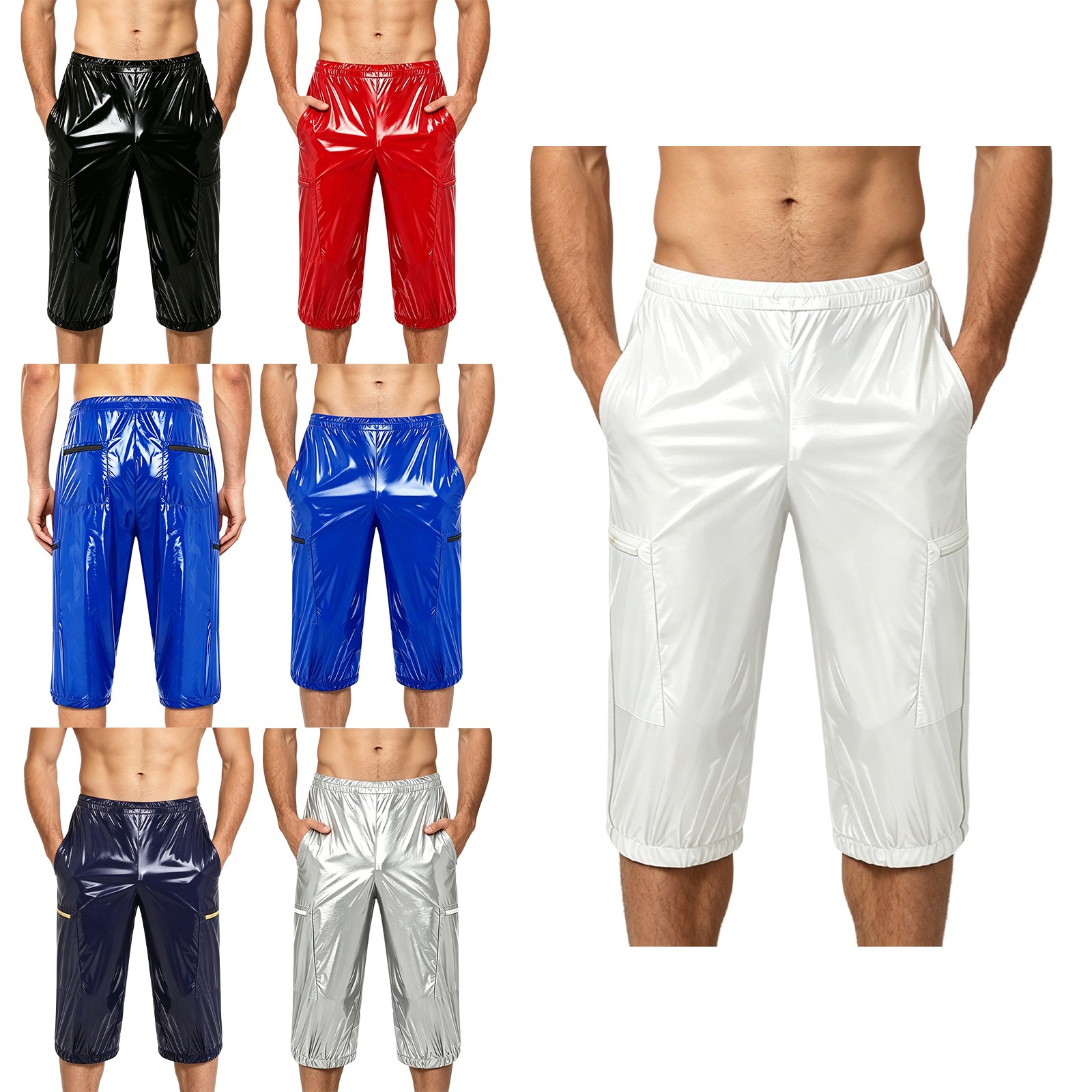Men Pvc Wet Look Adaptive Shorts Special Needs Clothing High Waist Boxer Briefs